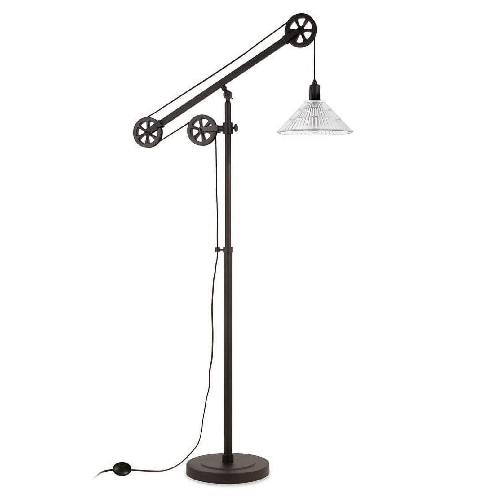 Adjustable Blackened Bronze Floor Lamp with Ribbed Glass Shade and Smart Home Compatibility, 70" Tall