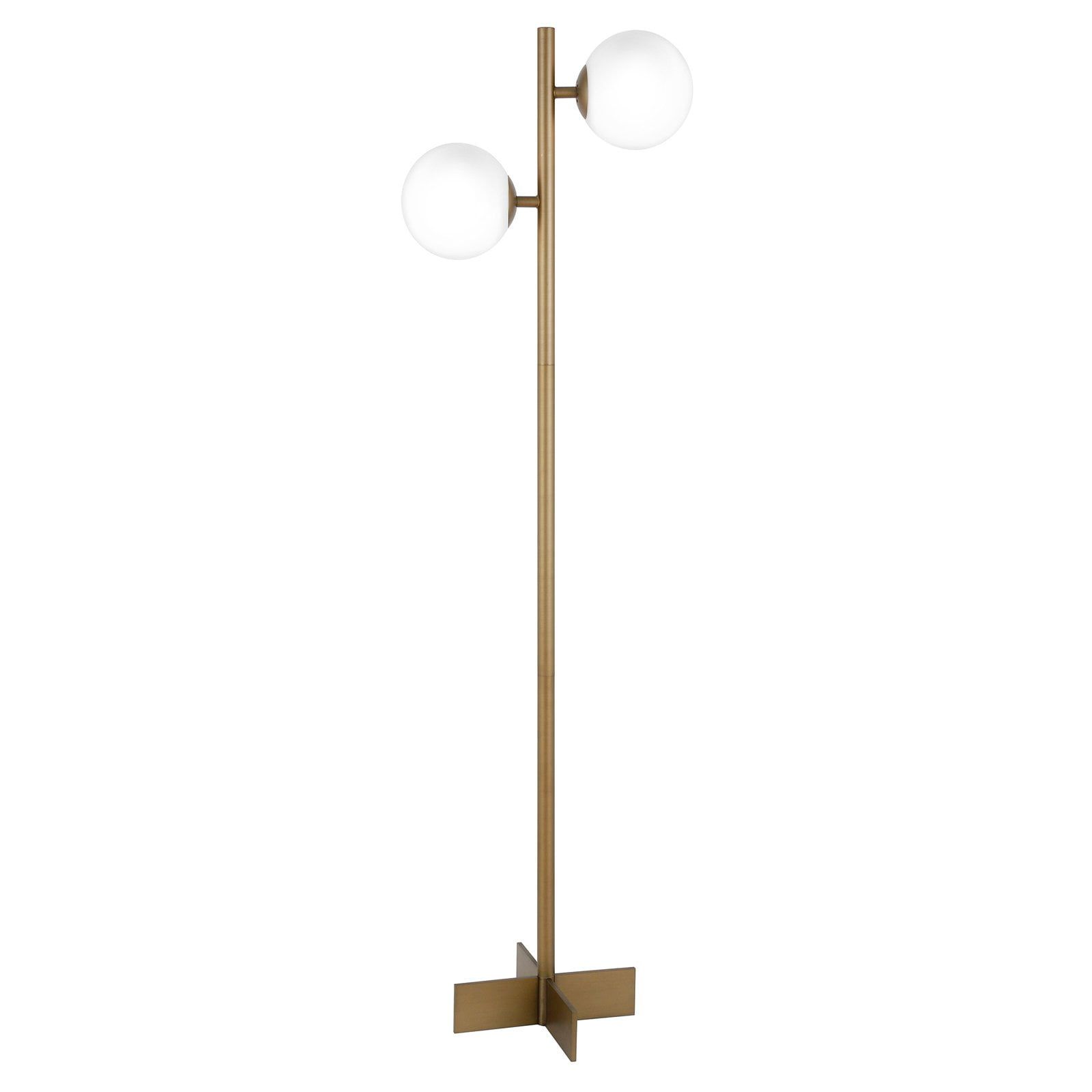 Sleek Brass Floor Lamp with White Milk Glass Orbs