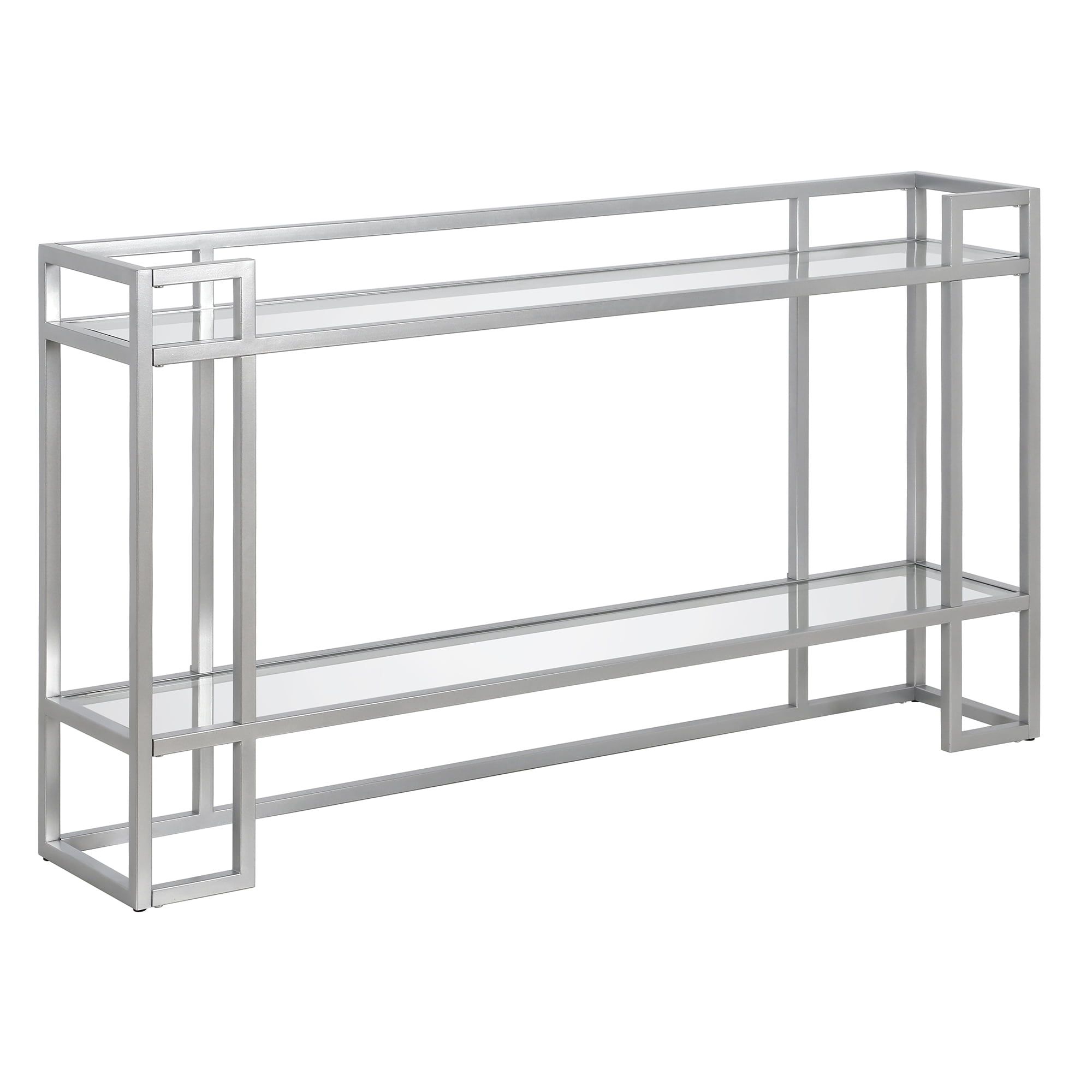 Uriel Art Deco-Inspired 52'' Silver Metal & Glass Console Table with Storage