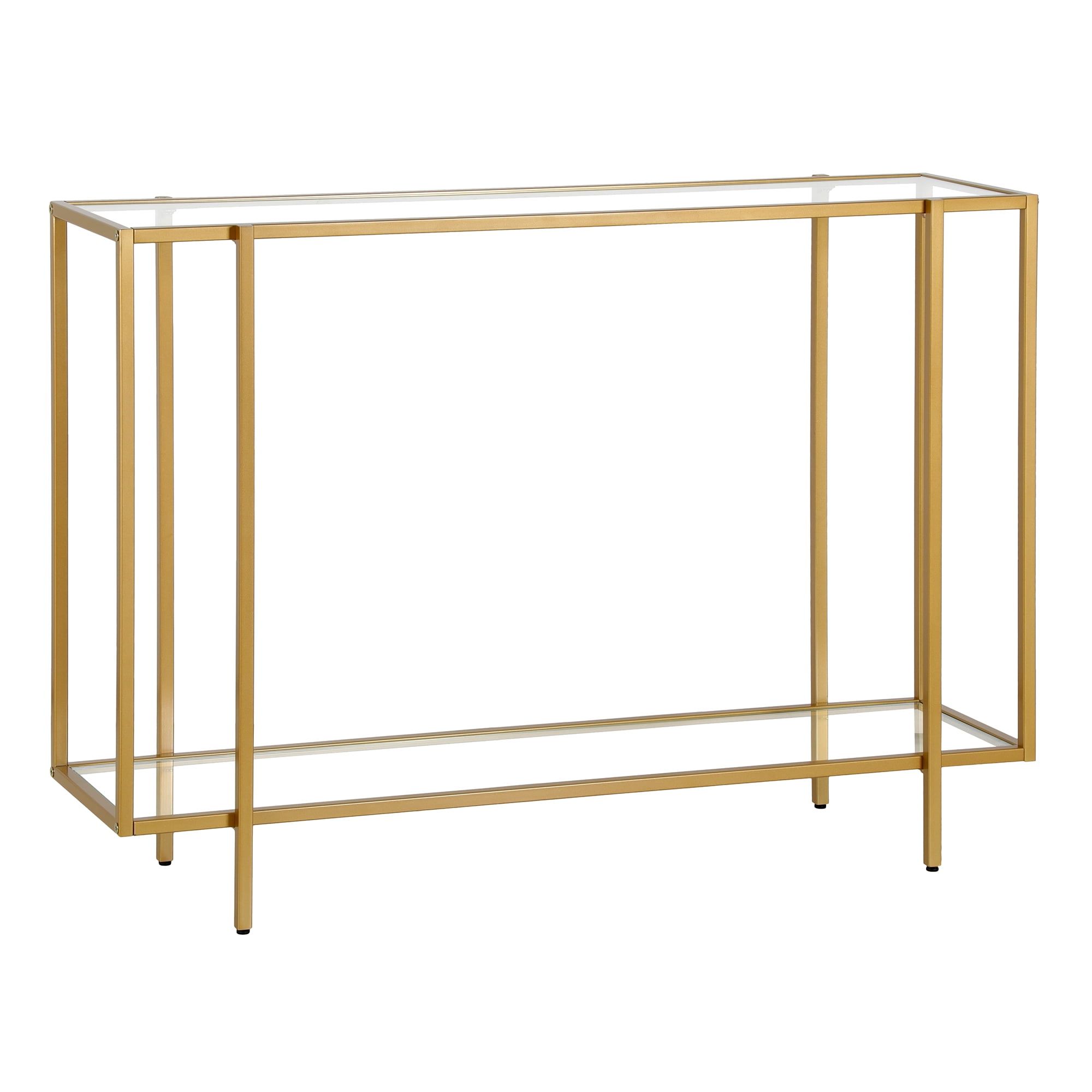 Brushed Brass and Glass Console Table with Storage Shelf