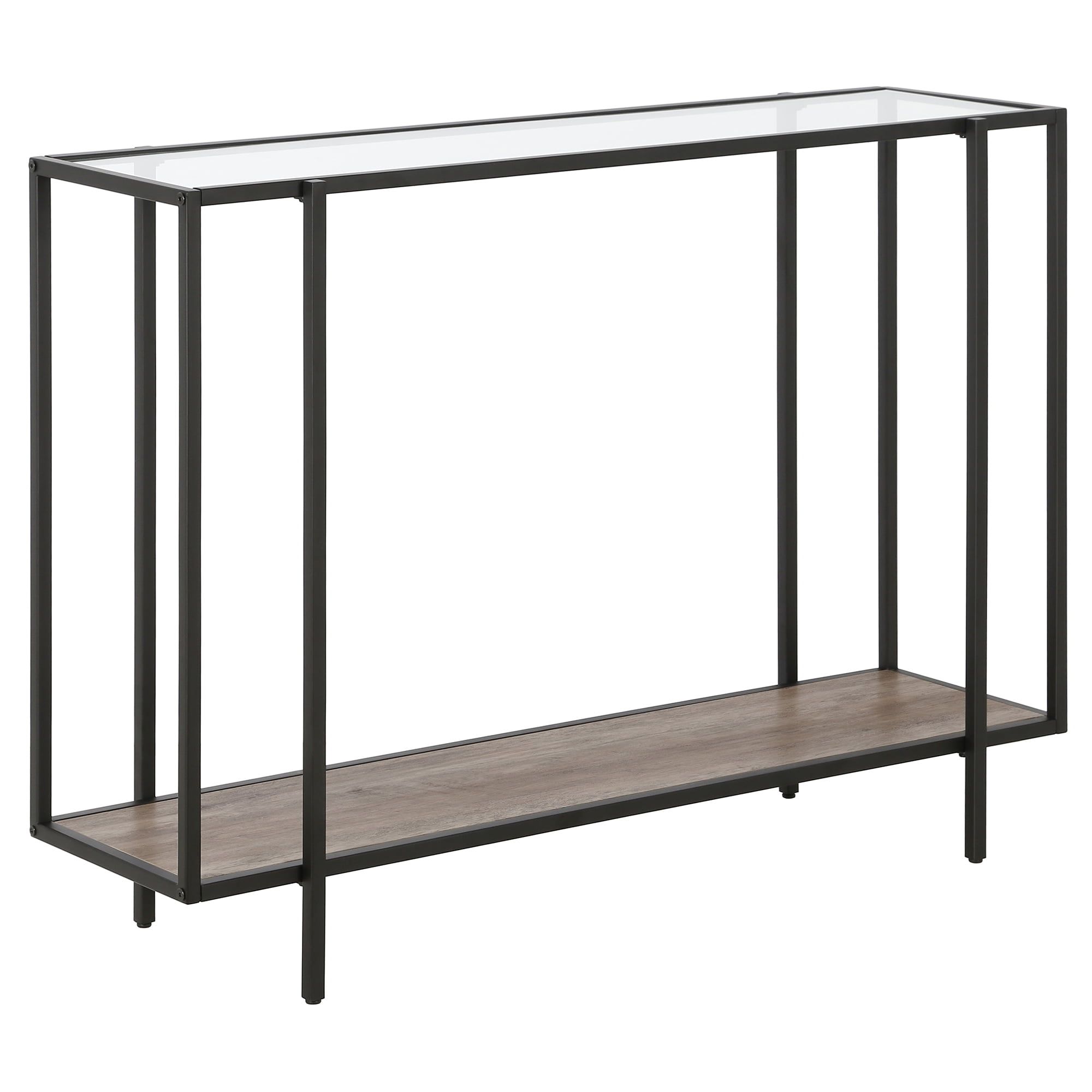 Mid-Century 42" Blackened Bronze and Gray Oak Console Table with Shelf