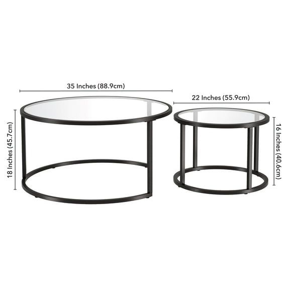 Aurora Blackened Bronze Round Nesting Coffee Table Set with Glass Tops