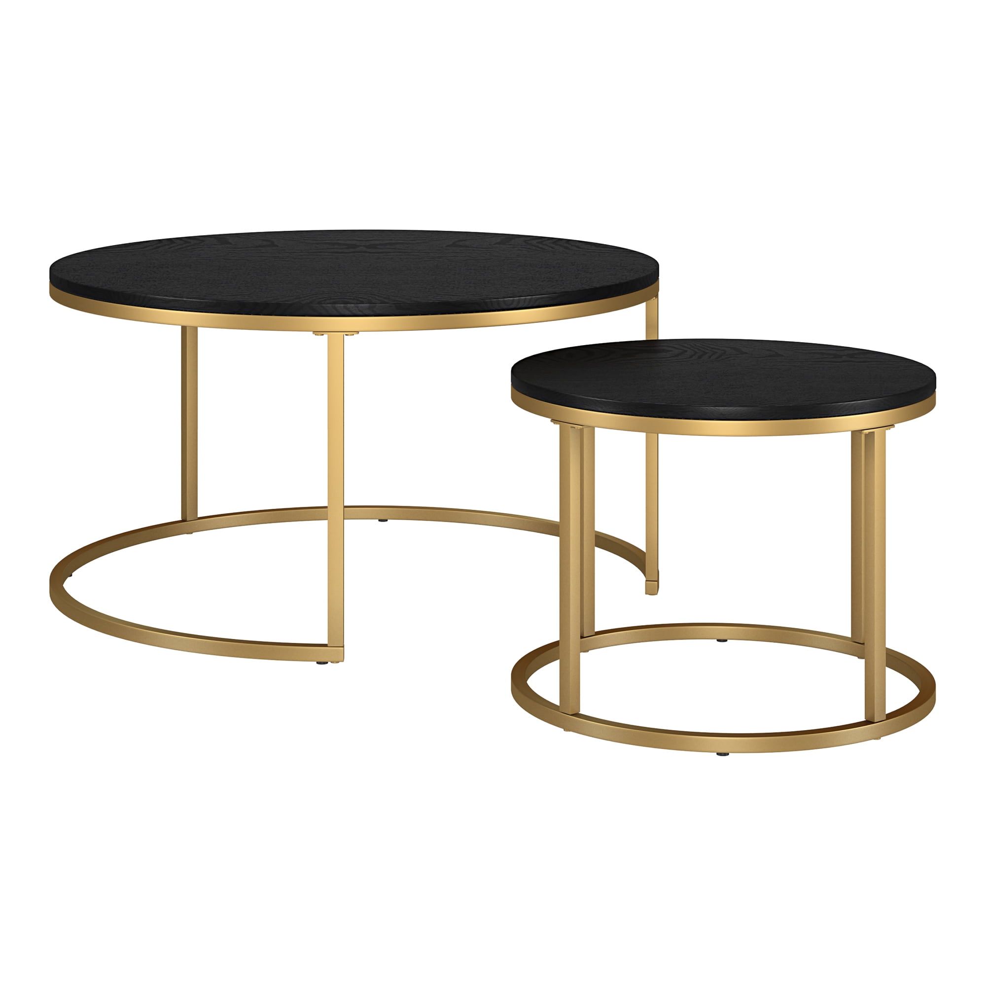 Gold and Black Round Marble Nesting Coffee Tables, Set of 2