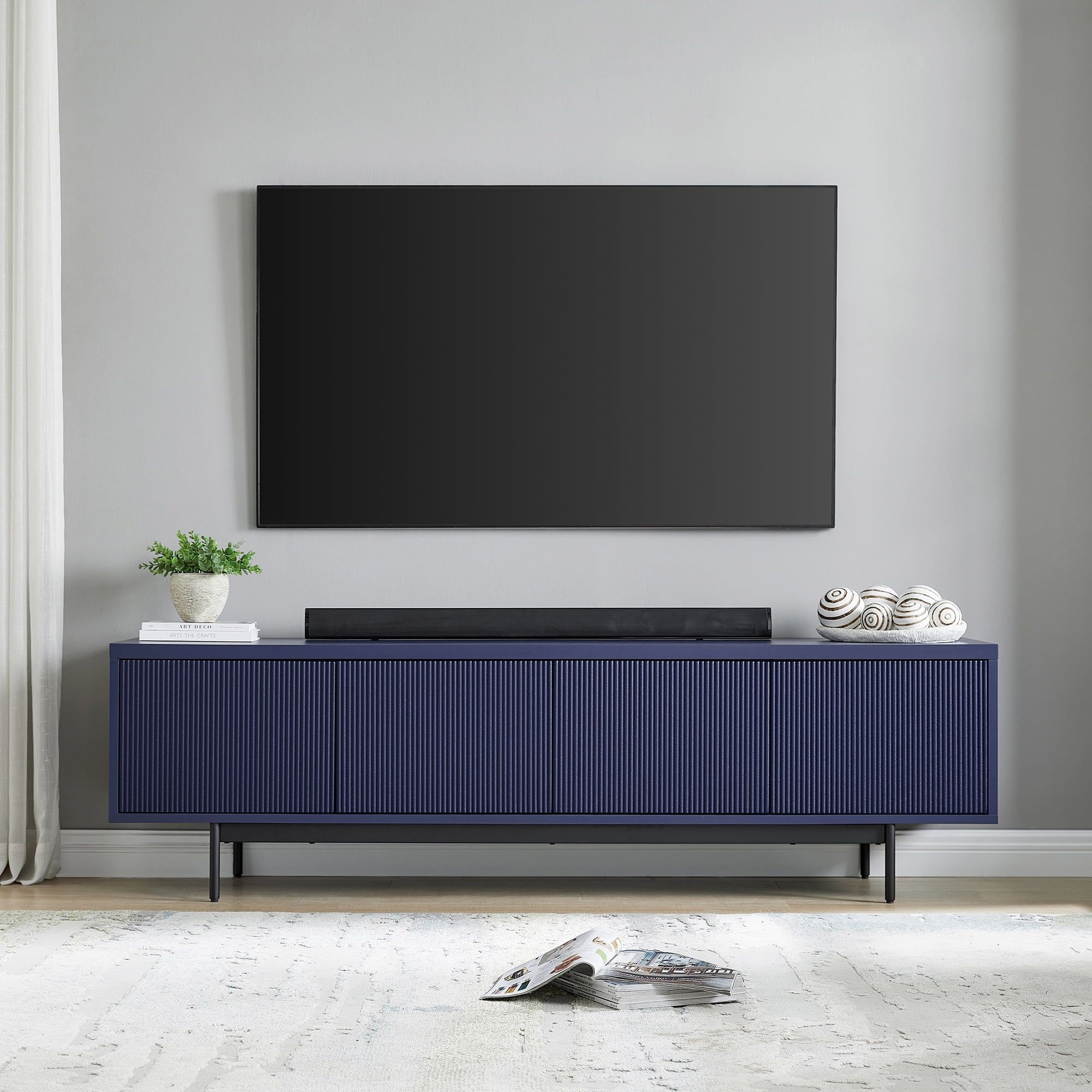 Whitman Dark Blue Ridged MDF Wall-Mounted TV Stand