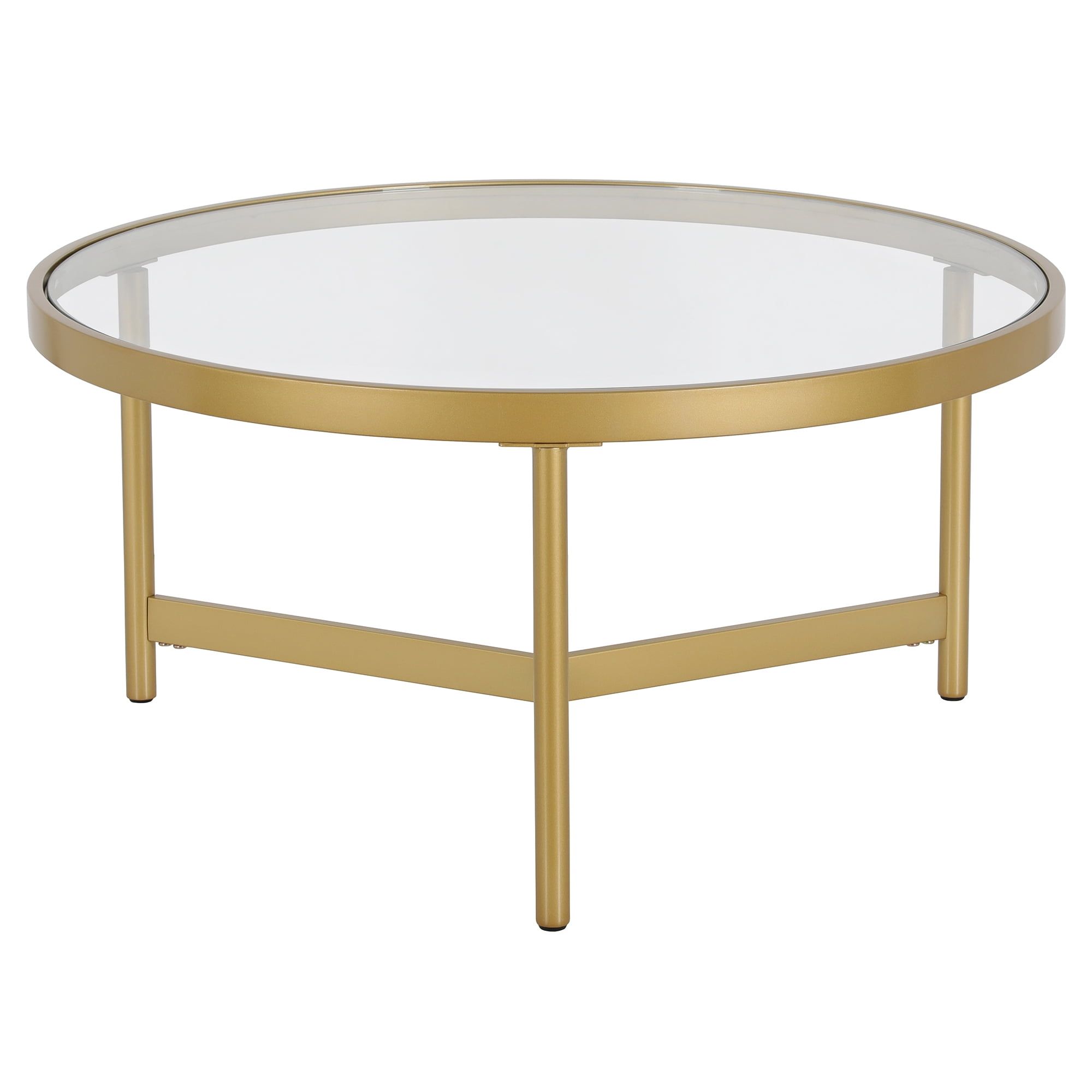 Yara 32" Round Brass and Glass Coffee Table