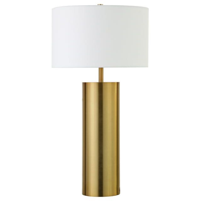 Brass 29.5" Tall Table Lamp with White Fabric Shade