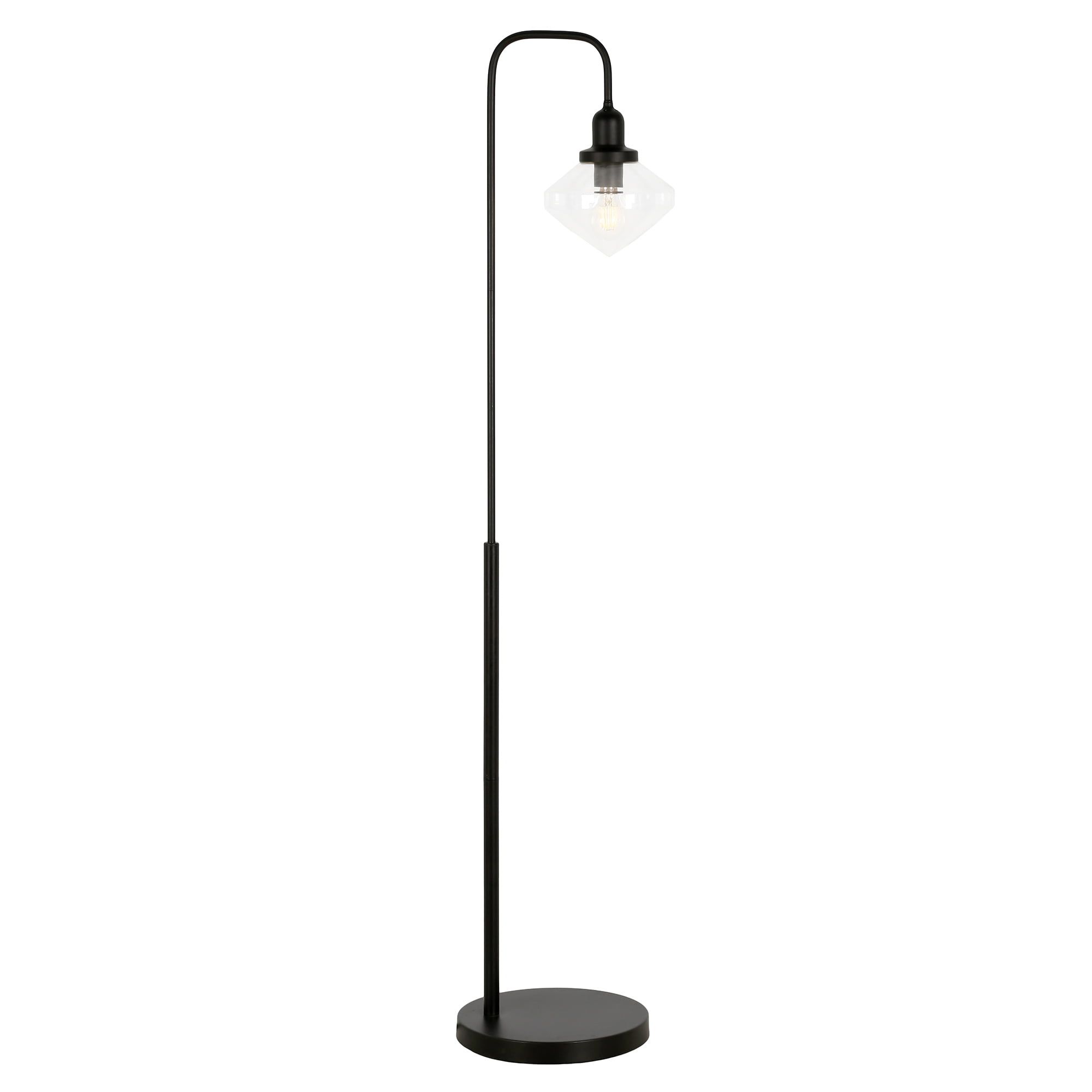 Zariza 62" Blackened Bronze Arc Floor Lamp with Clear Glass Shade