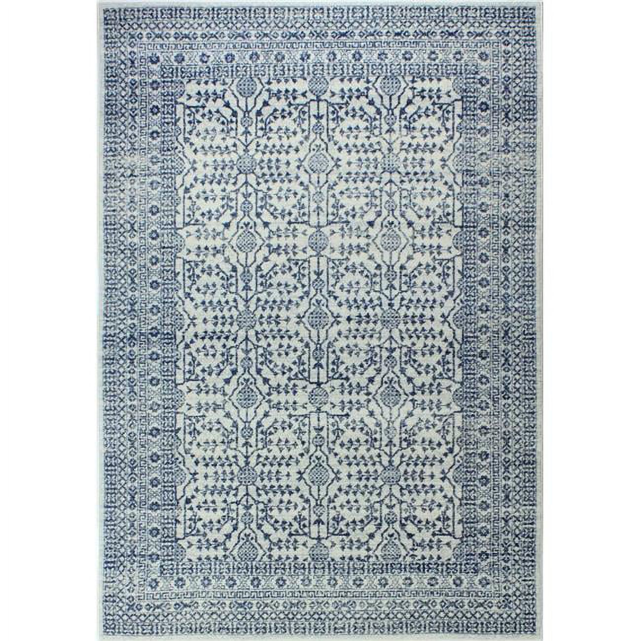 Ivory and Blue Rectangular Washable Synthetic Area Rug 4' x 6'