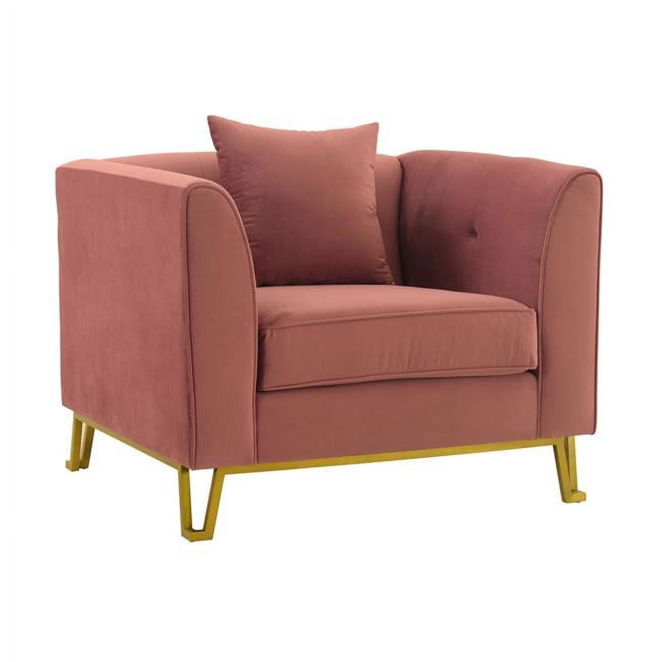 Transitional Pink Velvet Wood Accent Chair with Gold Legs