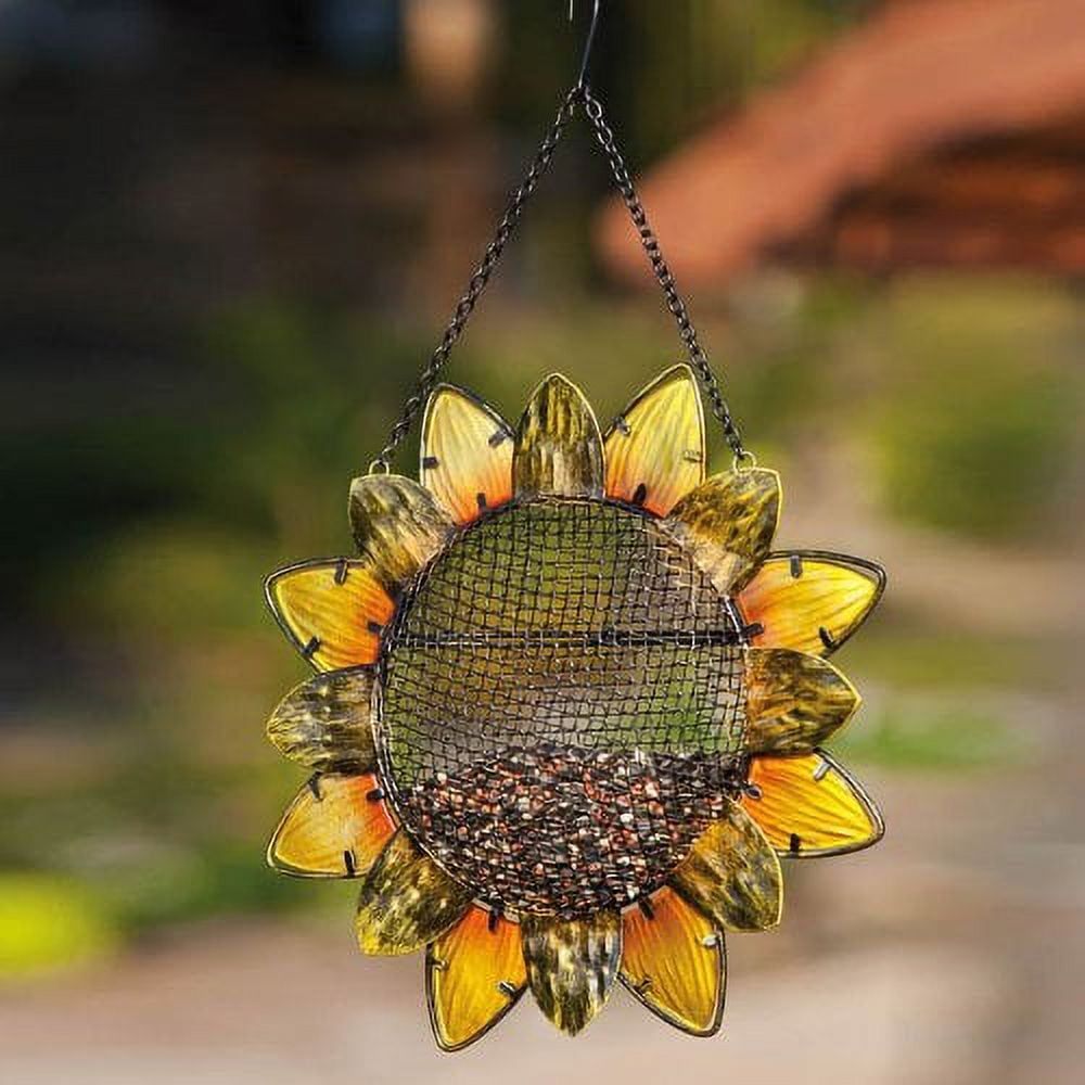 Sunflower Hanging Metal and Glass Bird Feeder