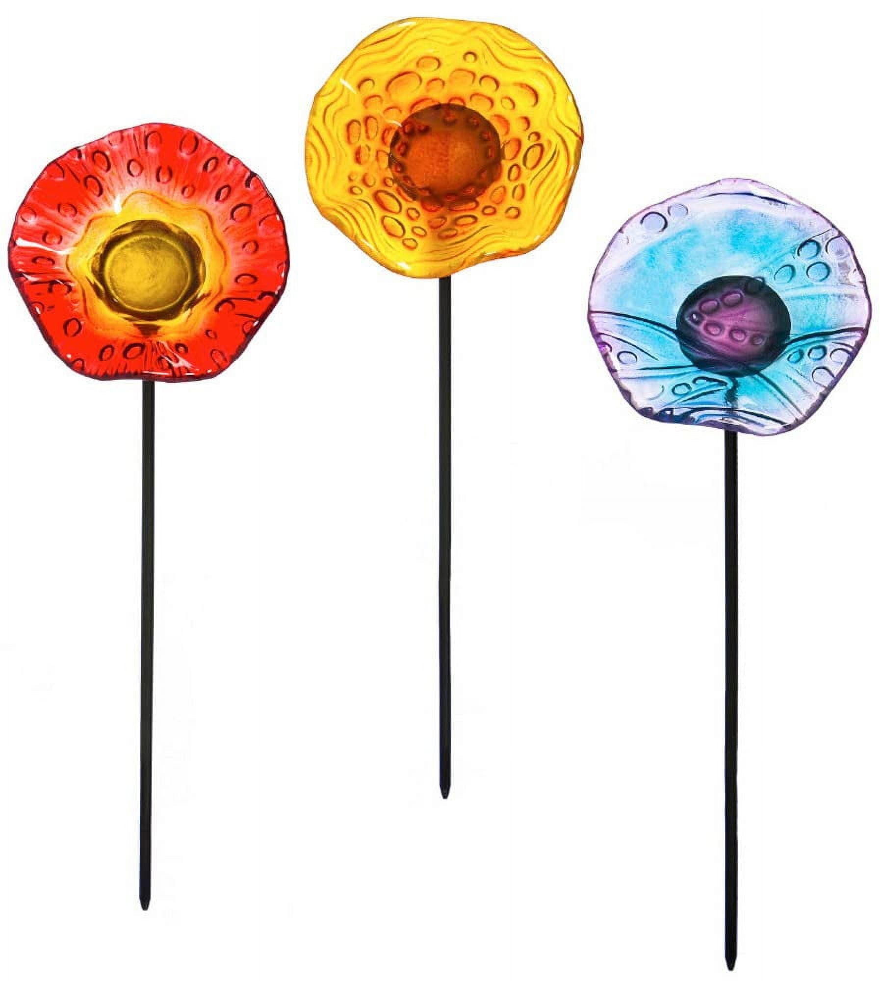 Whimsical Glass Flower Plant Picks Set for Outdoor Gardens