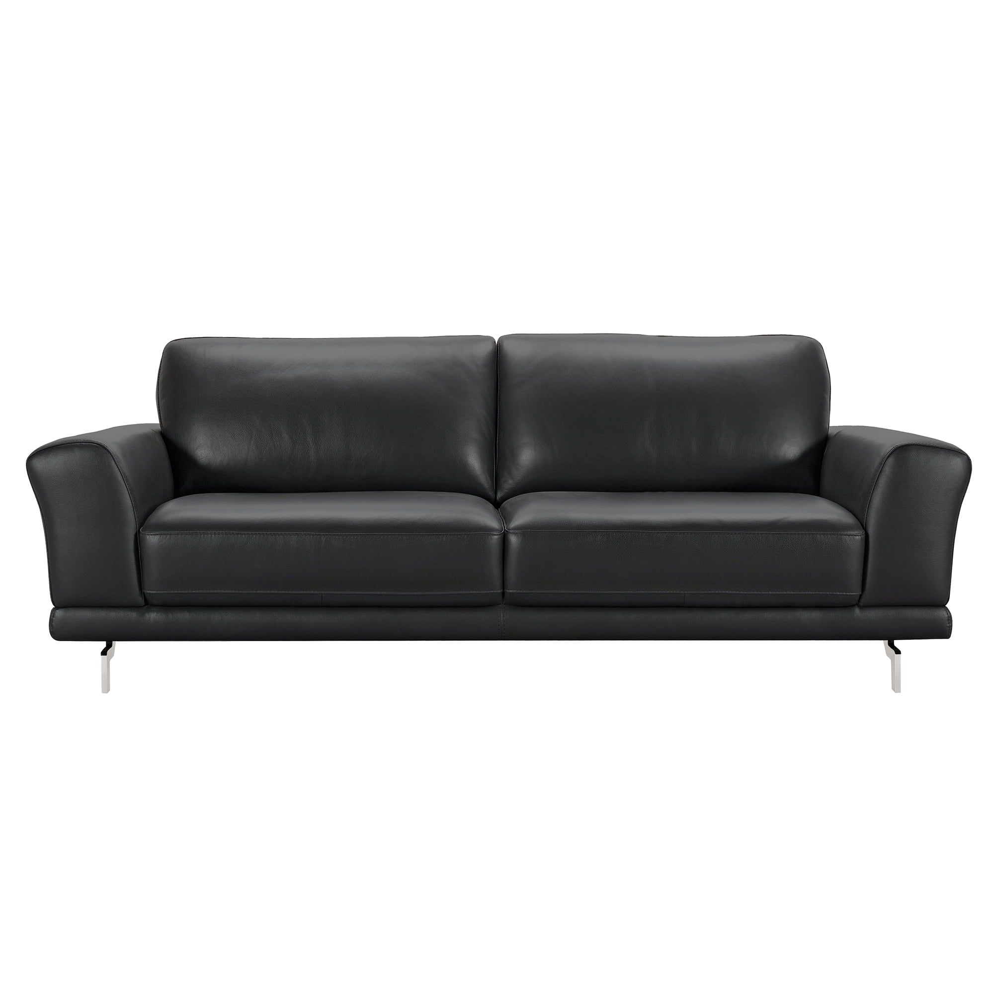 87" Black Genuine Leather Contemporary Sofa with Metal Legs