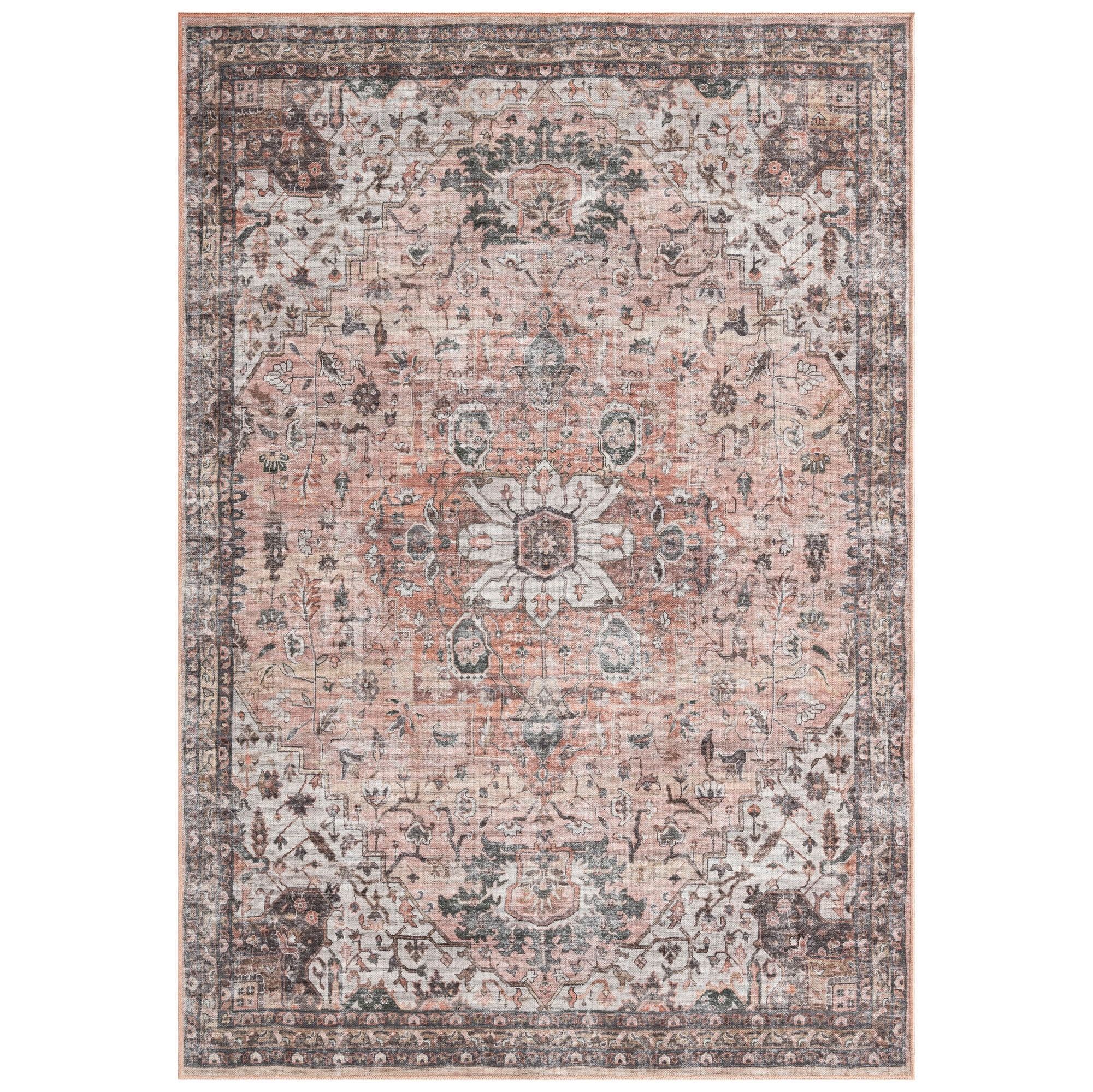 Coral Medallion Chenille 3'11"x5'6" Washable Area Rug