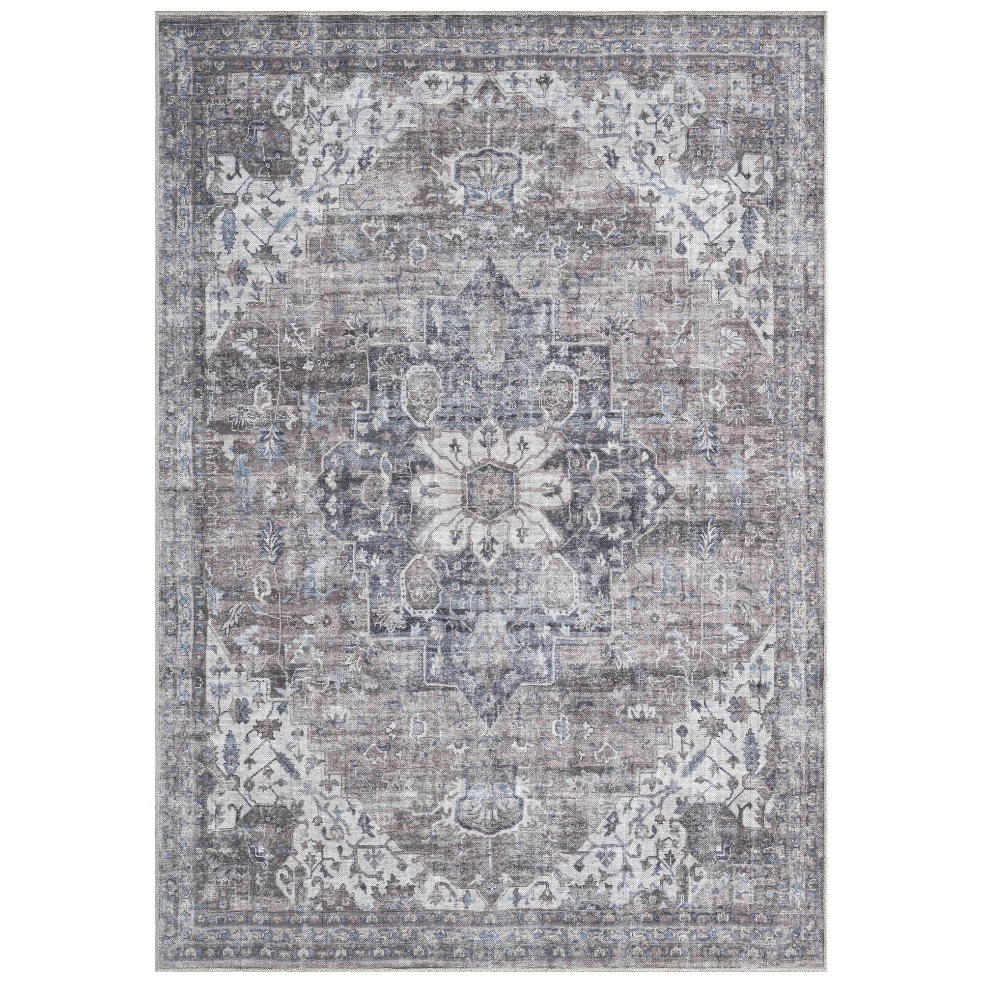 Gray Chenille Medallion Washable Area Rug, 5'2" x 7'2"