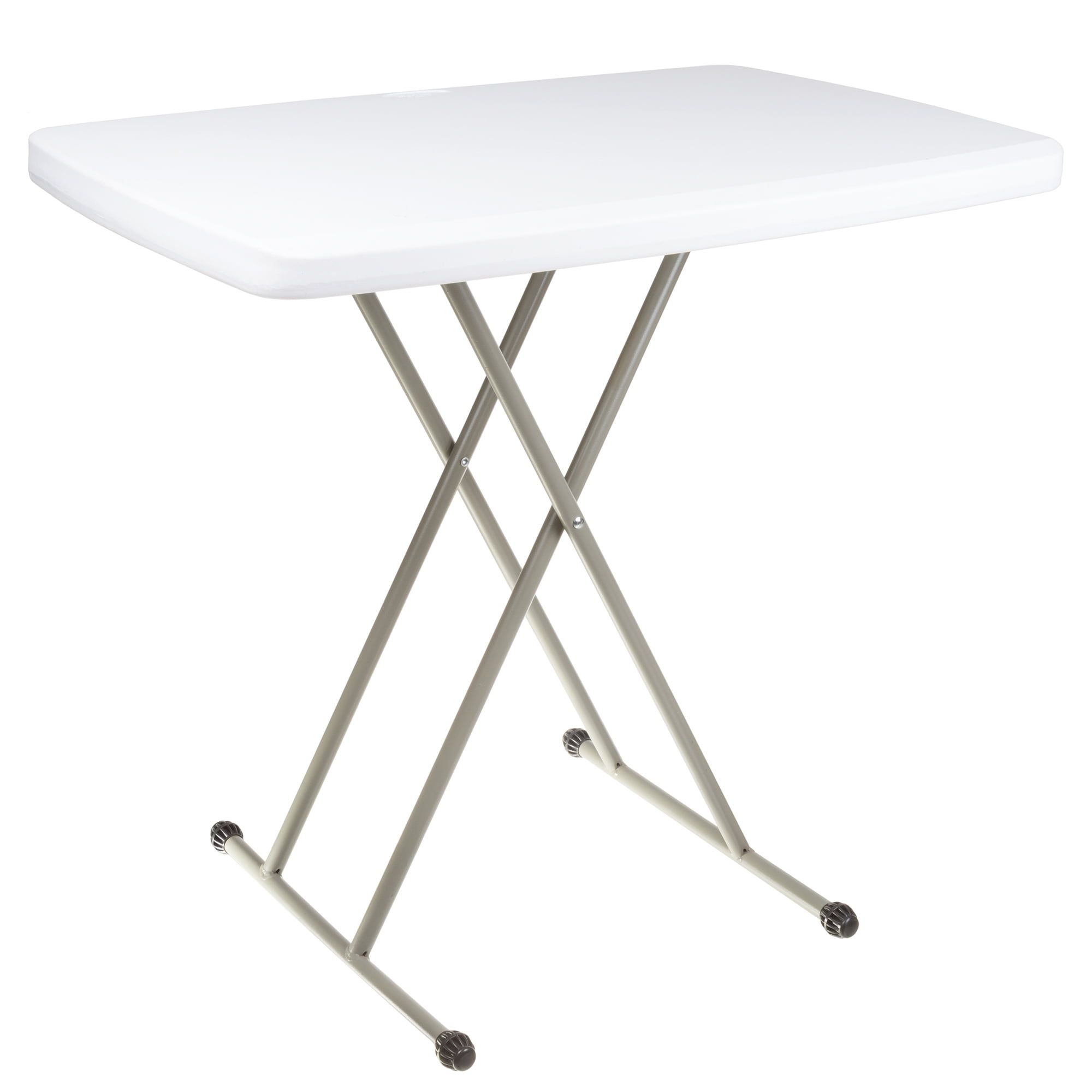 White Adjustable Height Folding Plastic Table with Steel Legs