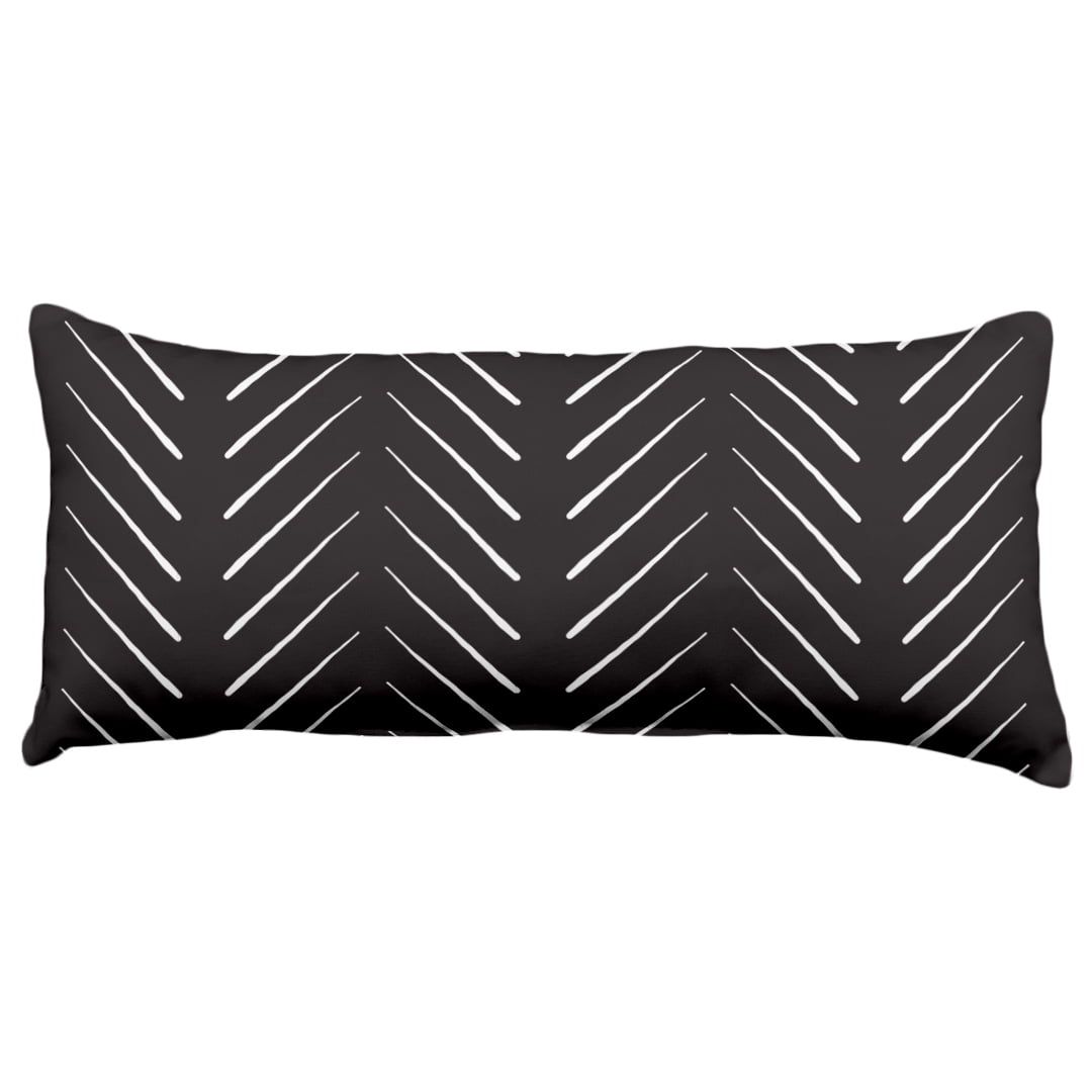 Black and White Chevron Polyester Bolster Pillow 16" x 8"