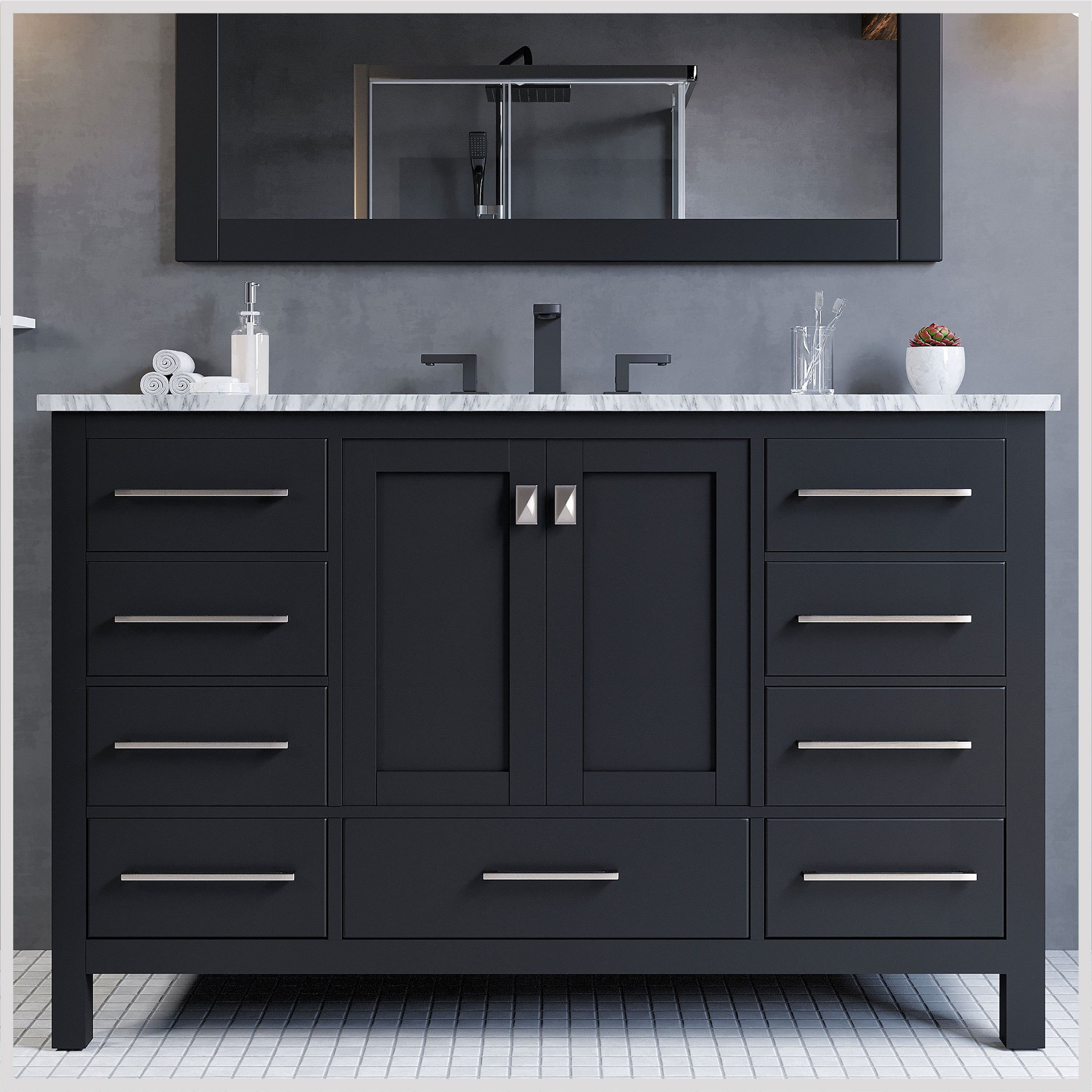 Espresso 42'' Transitional Single Vanity with Carrara Marble Top