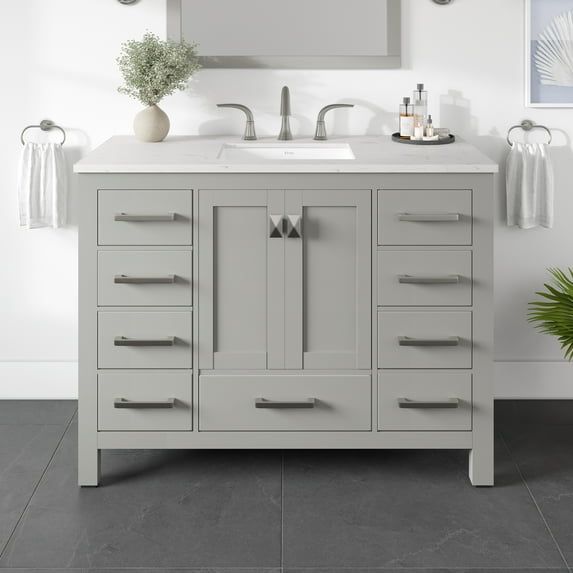 Elegant Aberdeen 42" Transitional Gray Vanity with White Carrara Marble Top