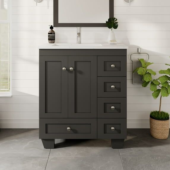 Espresso Solid Wood Bathroom Vanity with White Quartz Top
