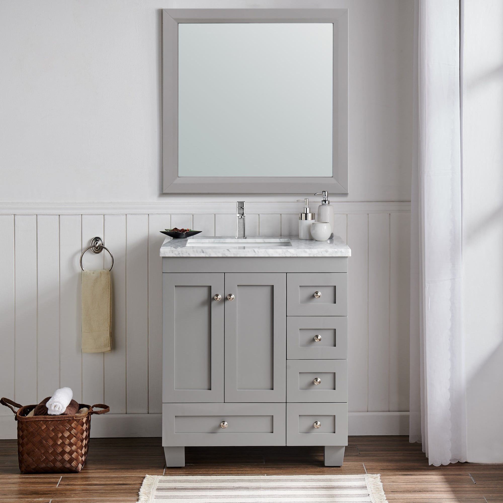 Happy 30" Gray Freestanding Bathroom Vanity with Marble Top