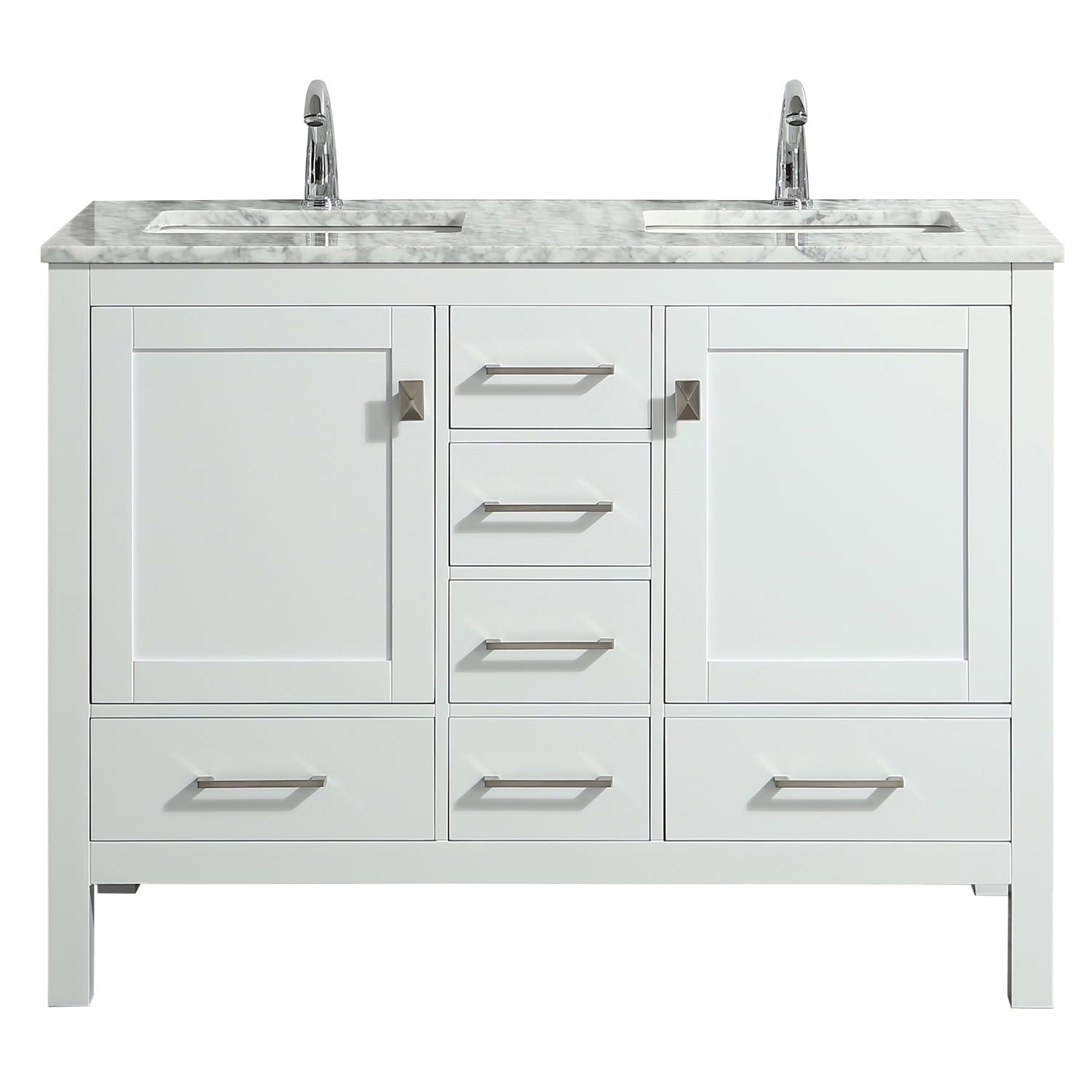 London 48" White Double Sink Bathroom Vanity with Carrara Marble Top