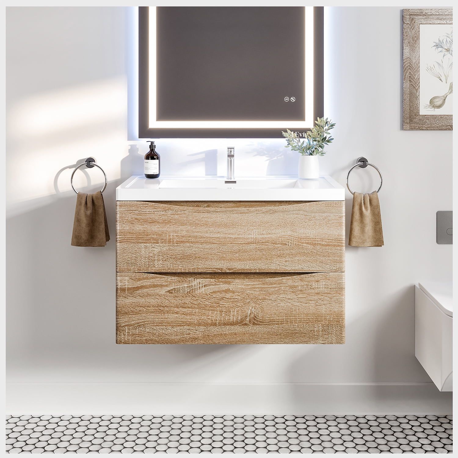 Eviva Smile 36" White Oak Wall-Mount Bathroom Vanity with Acrylic Sink