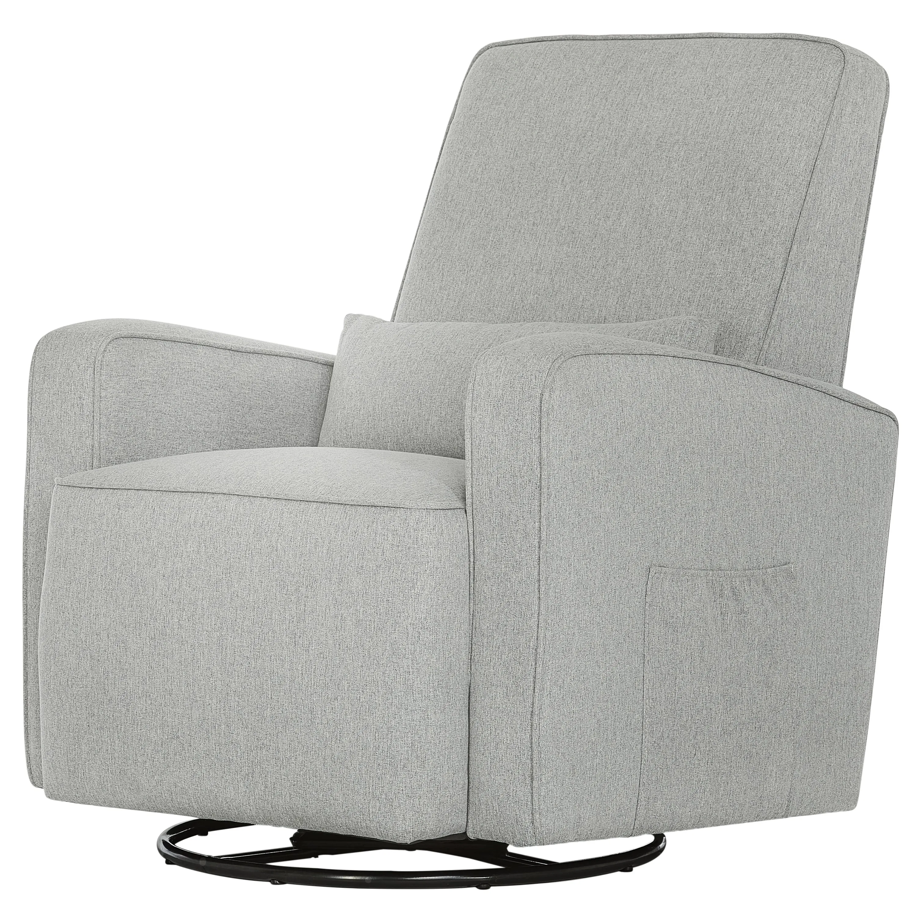 Harbor Gray Upholstered Swivel Glider with Lumbar Pillow