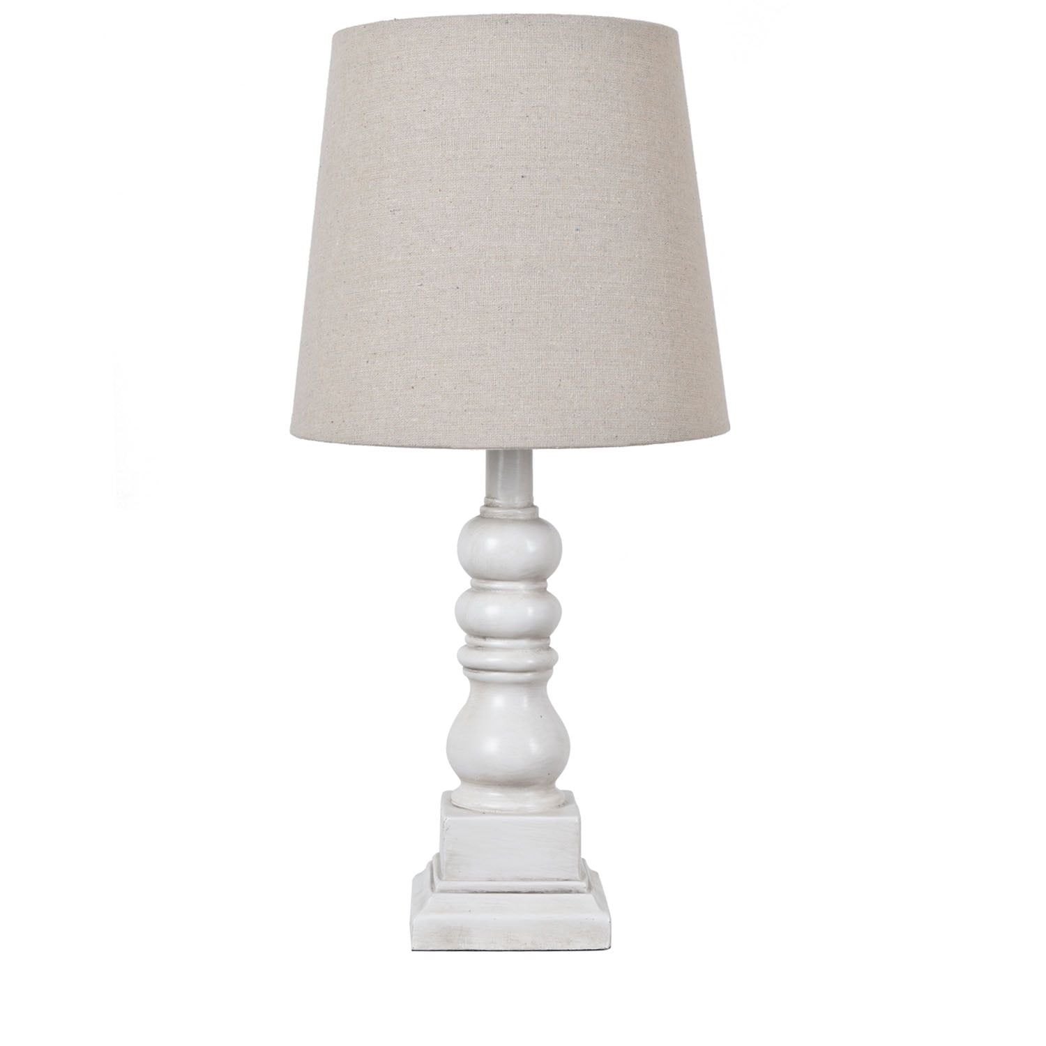 Distressed White Resin Table Lamp with Linen Shade