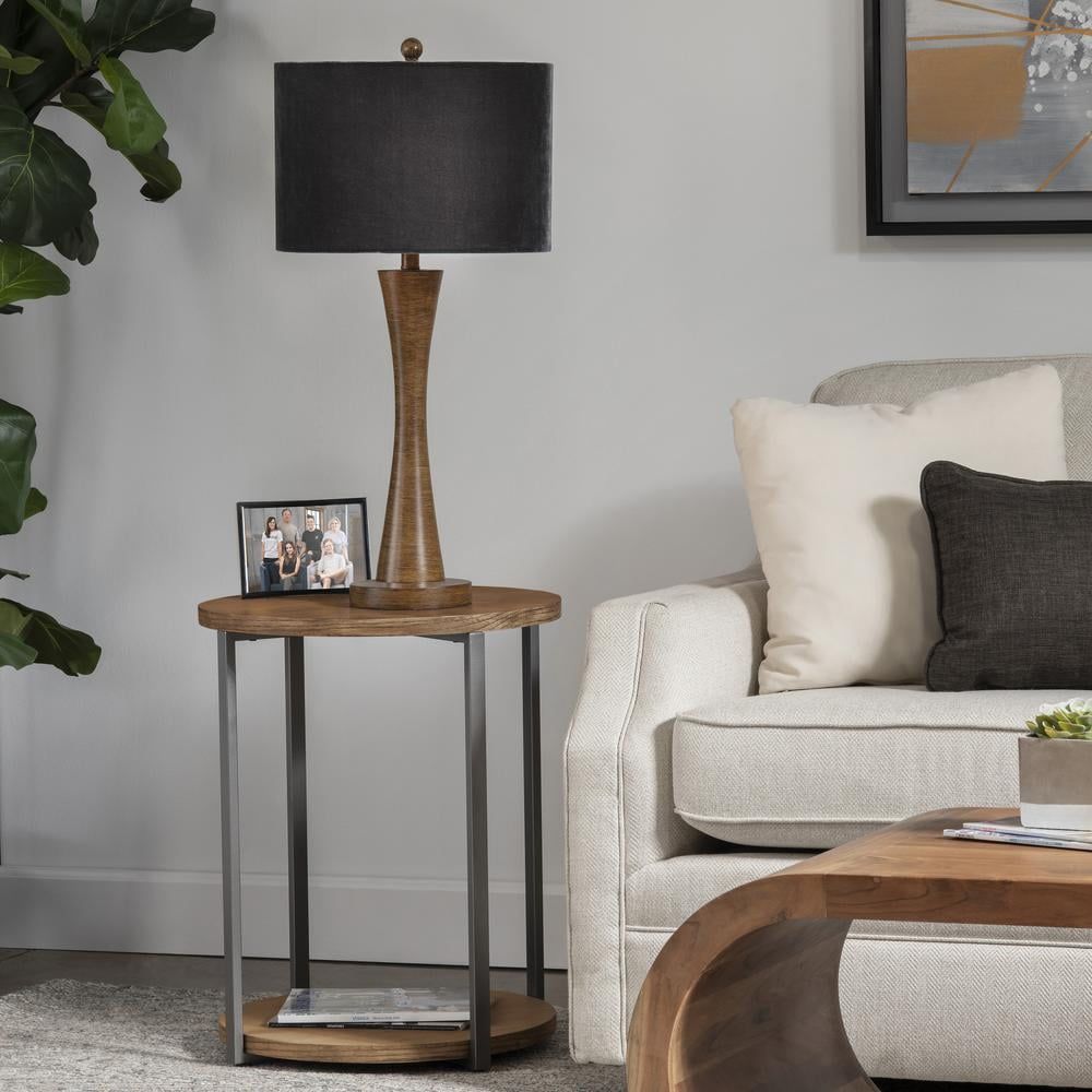 Santana Black and Brown Resin Table Lamp with Drum Shade