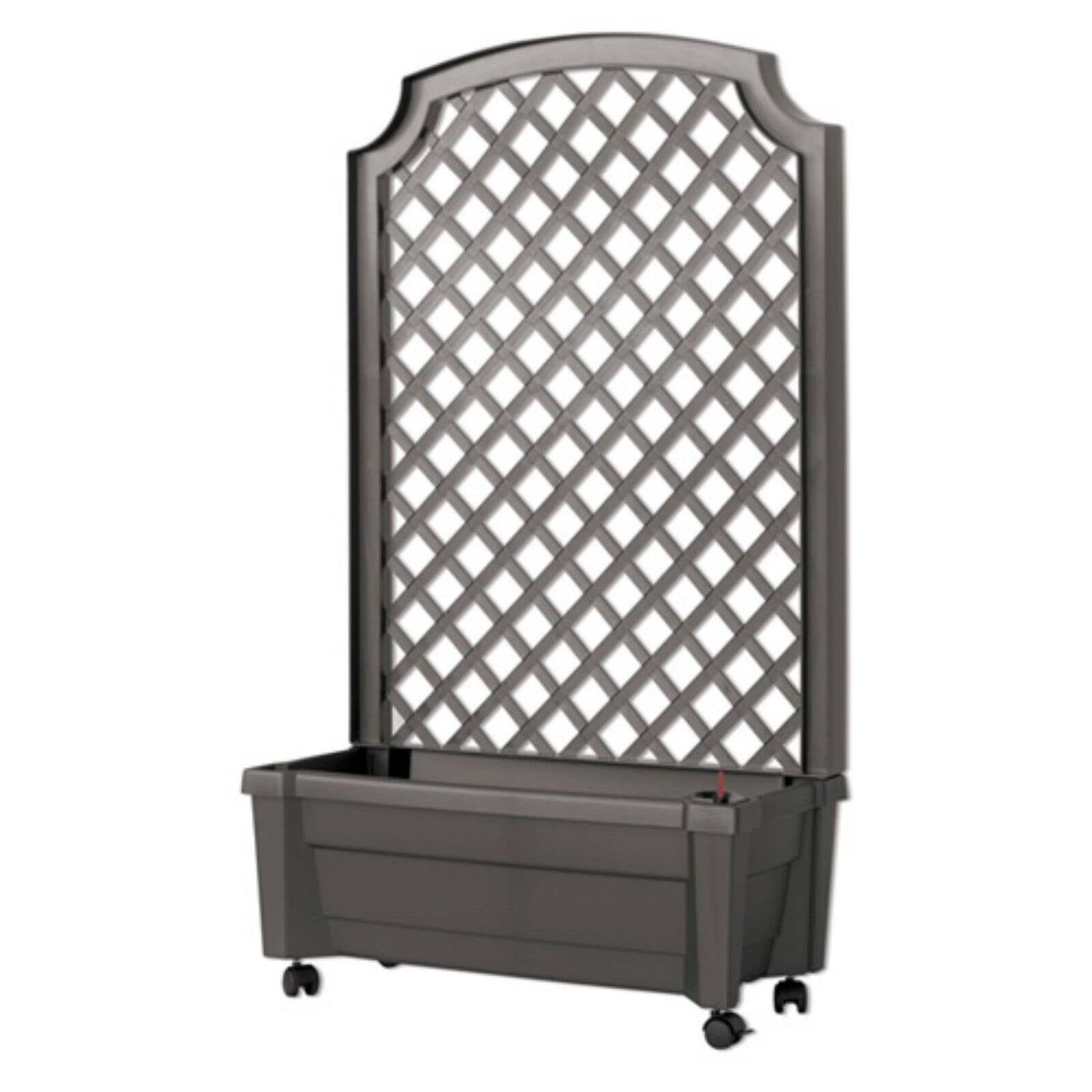 Gray Polyethylene Rolling Planter with Trellis and Reservoir