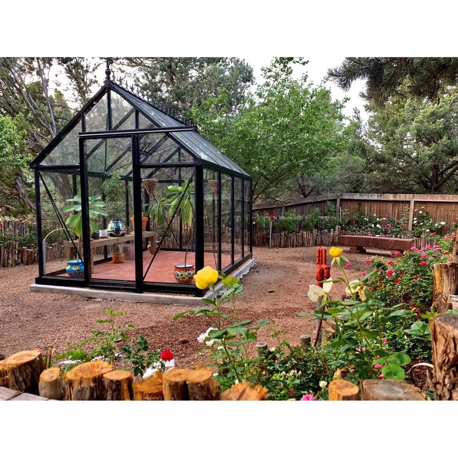 Junior Victorian Black Aluminum and Glass Walk-In Greenhouse