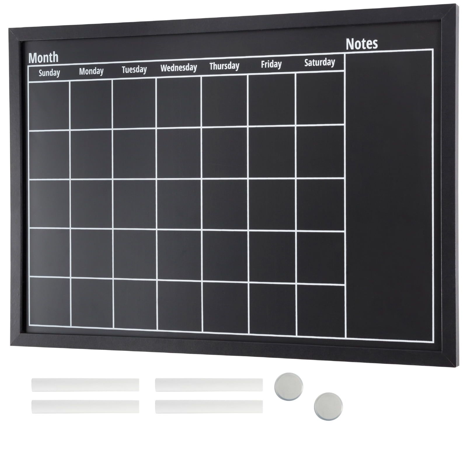 Large Black Magnetic Framed Calendar Chalkboard with Notes Section