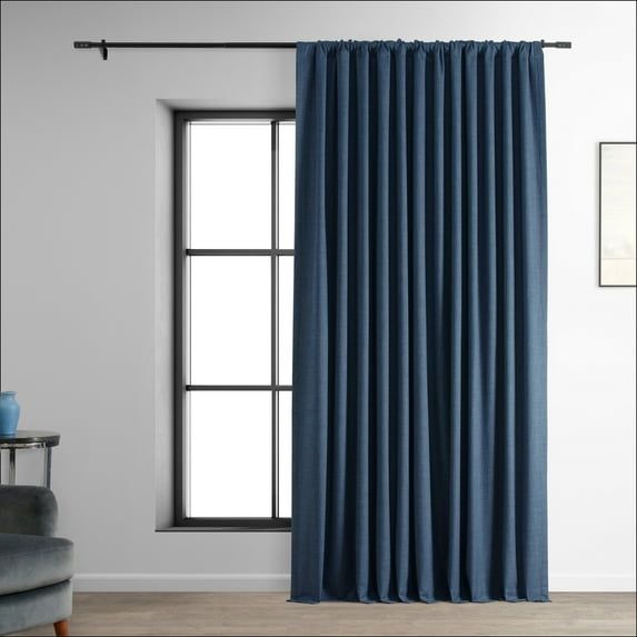 Dark Blue Extra Wide Linen Hotel Blackout Curtain Panel