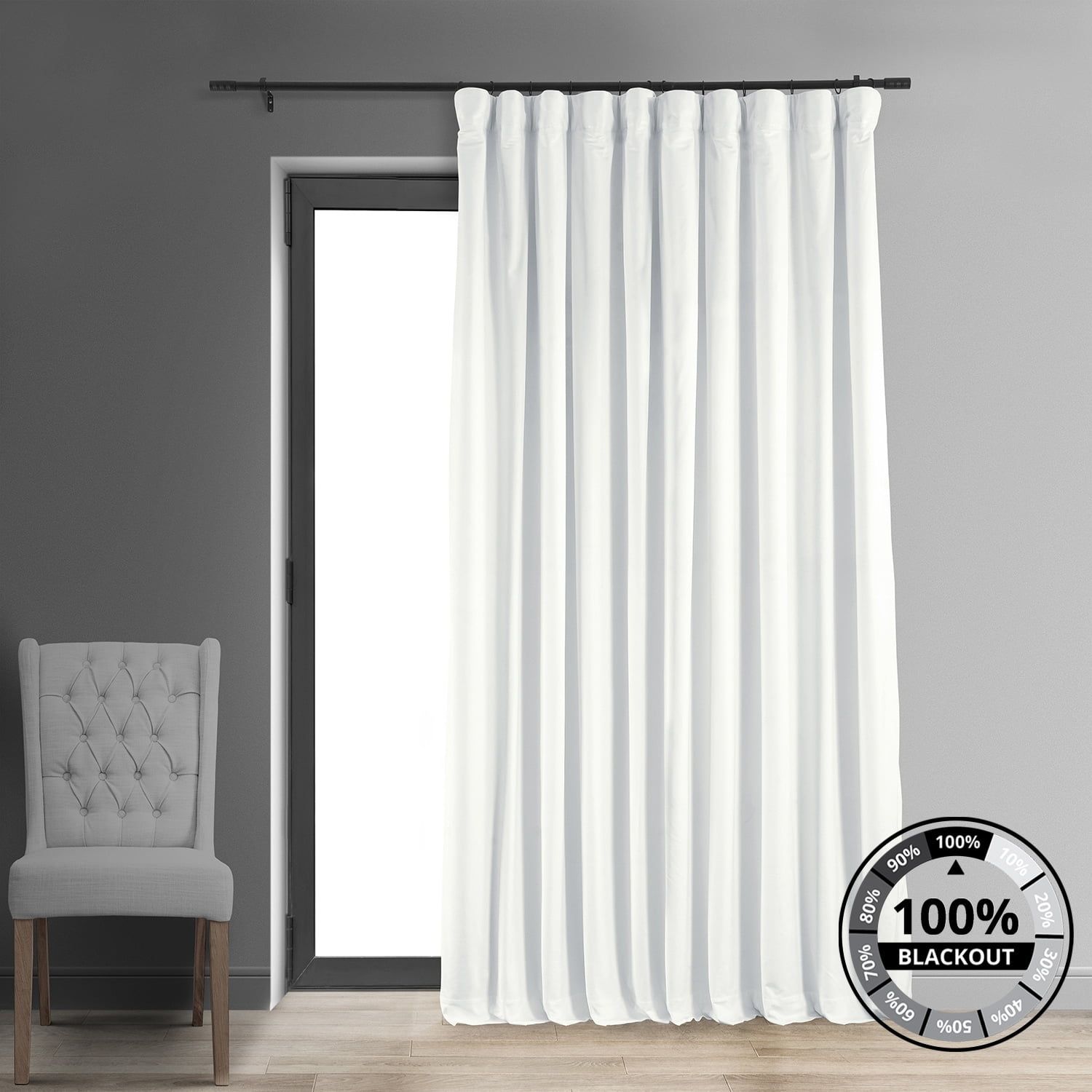 Primary White Velvet Blackout Curtain Panel 100 x 96 Inches