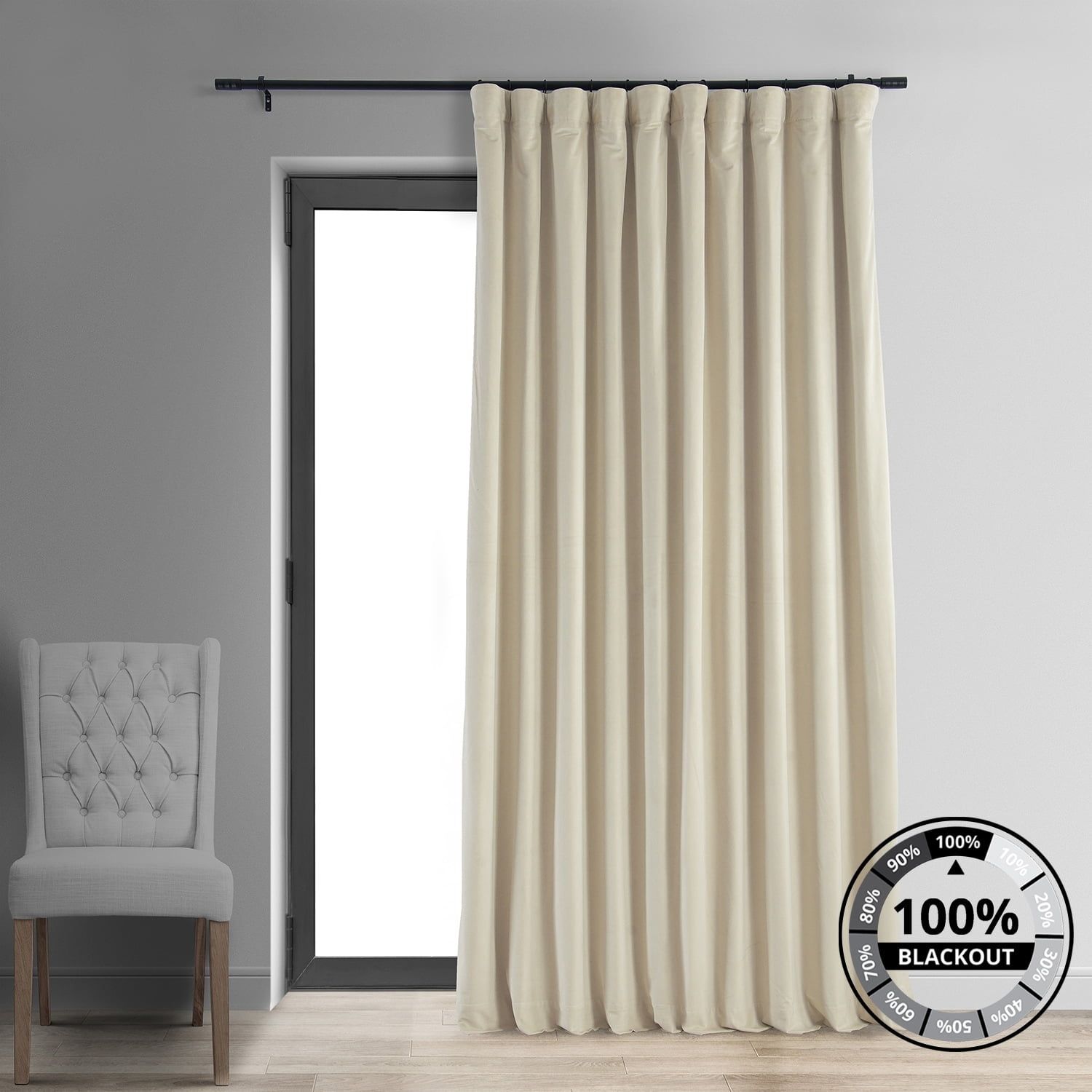 Neutral Ground Beige Velvet Blackout Curtain Panel, 100 x 84 Inches