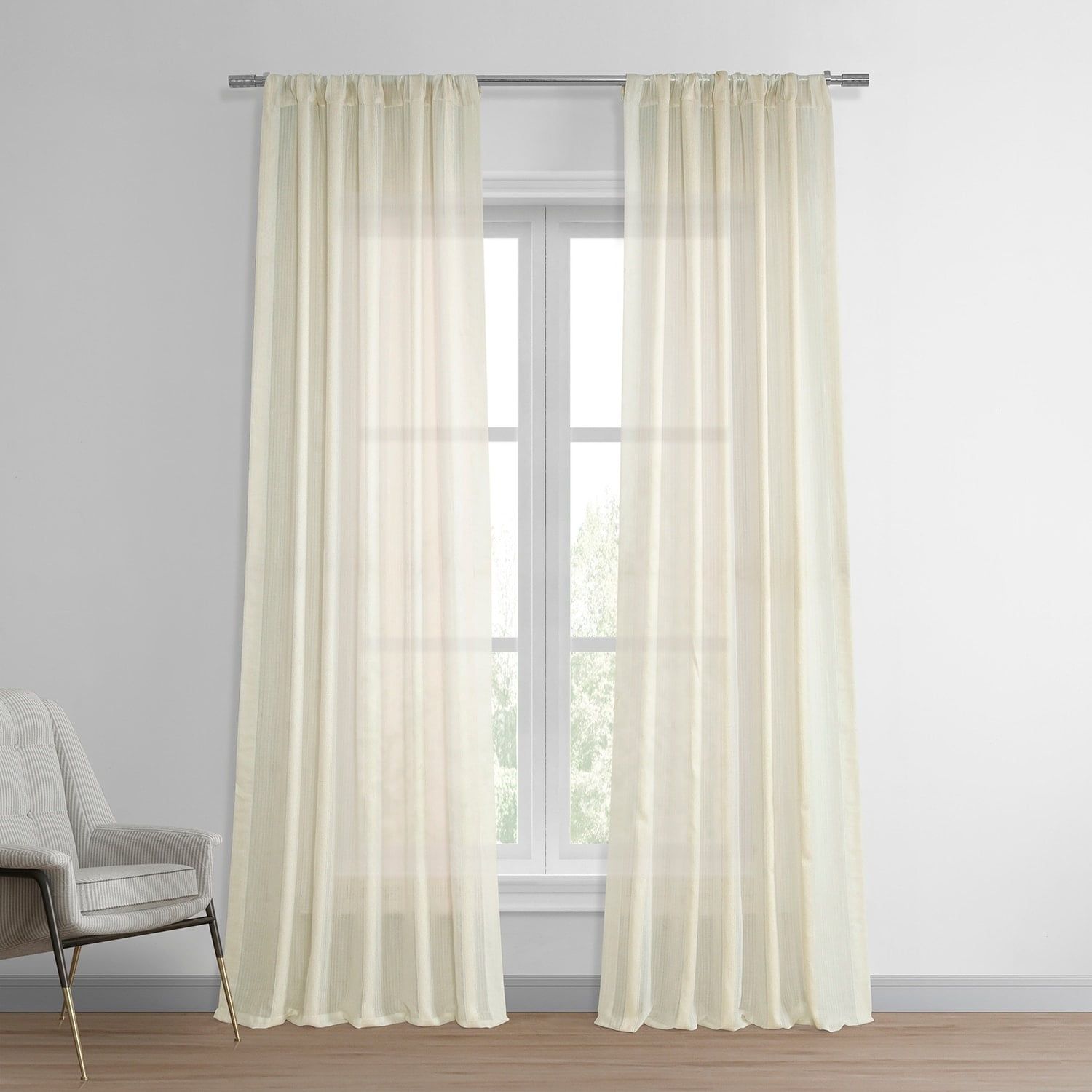 Birch Linen Sheer Rod Pocket Curtain Panel, 50 x 120 Inches
