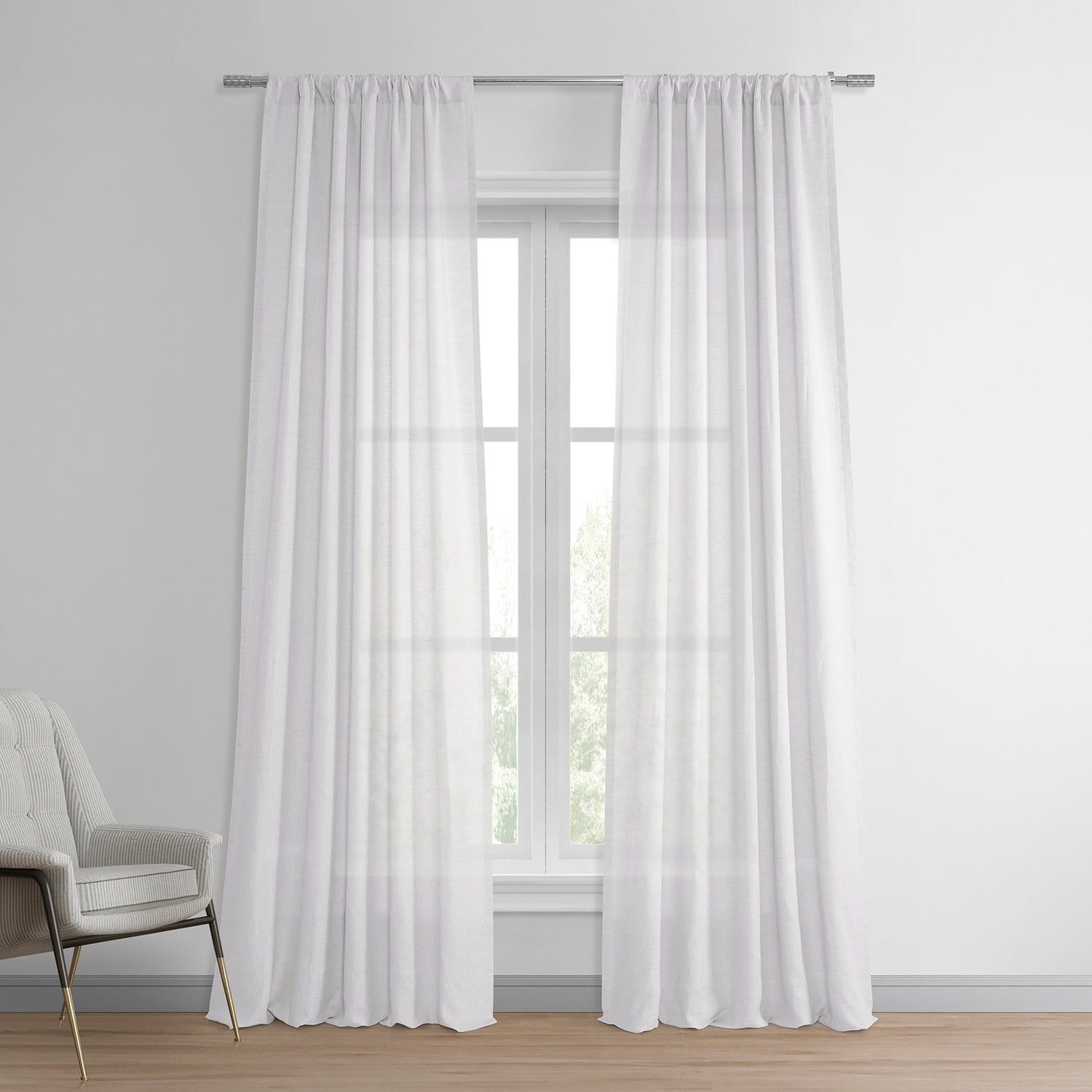 Aspen White Grommet Faux Linen Sheer Curtain Panel 50x96