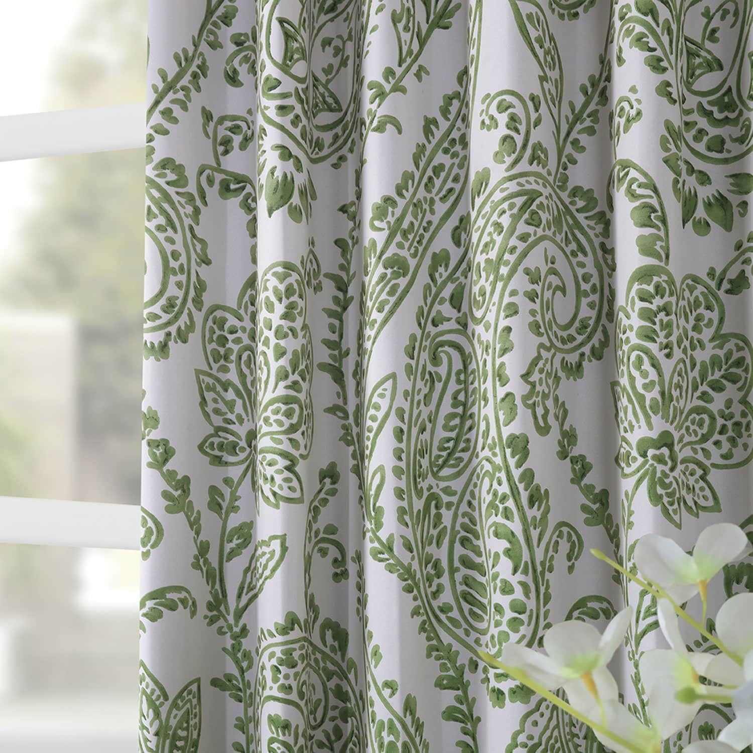 Tea Time Green Polyester Blackout Curtain Panel 50 x 84