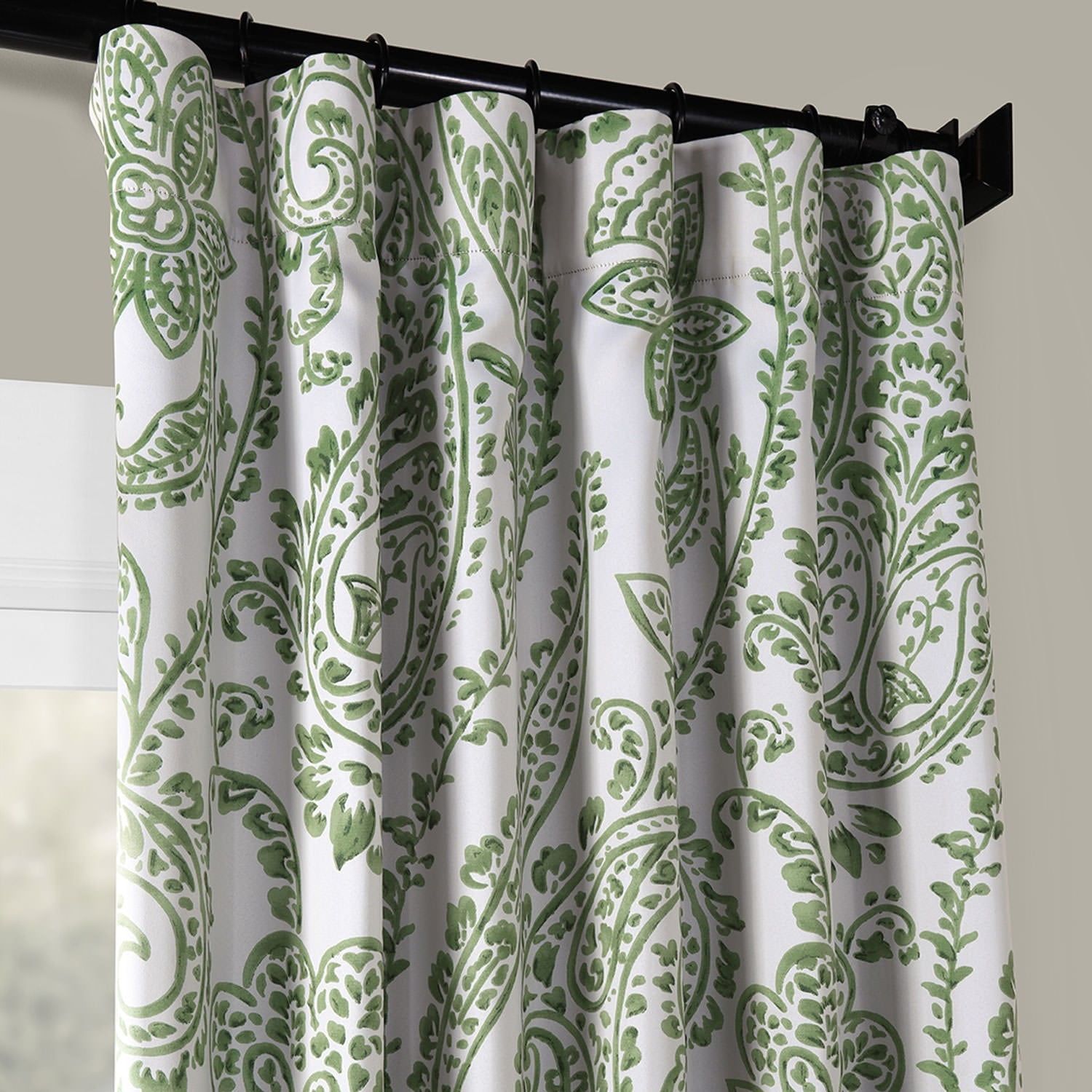 Tea Time Green Paisley Blackout Curtain Pair 50 x 120