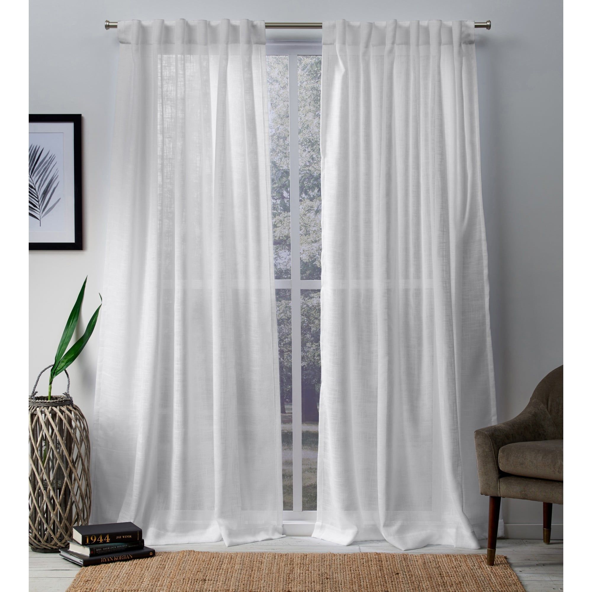 Winter White Sheer Linen Look Window Curtain Panels 54x84