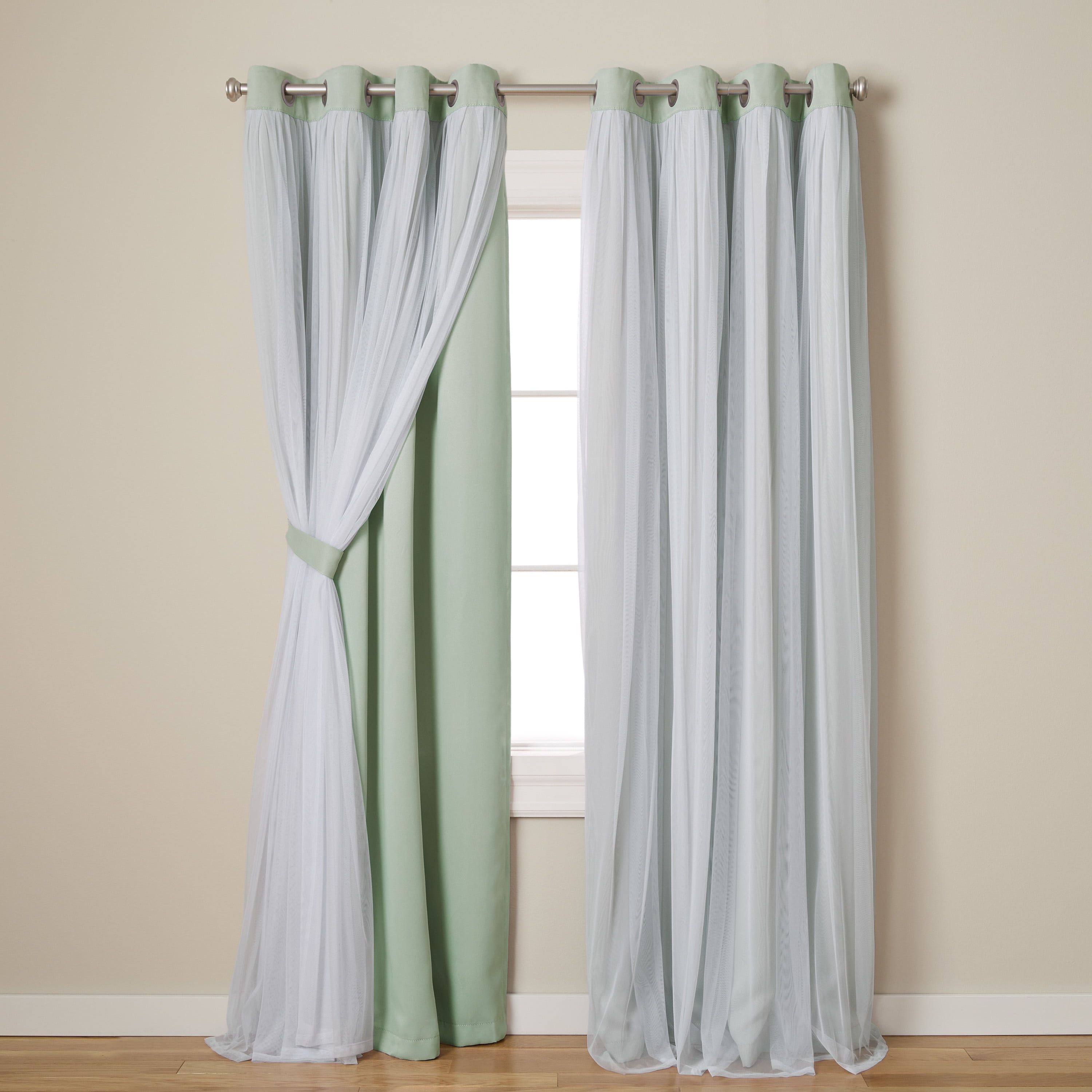 Seafoam and Cloud Gray Polyester Blackout Grommet Window Panels