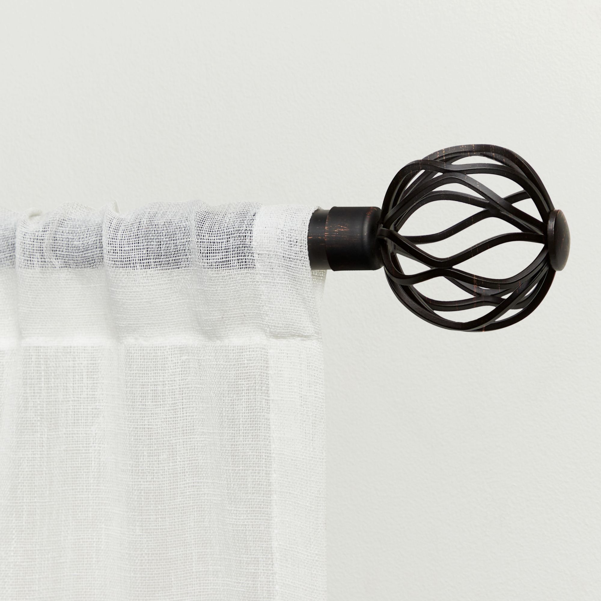Oil Rubbed Bronze Adjustable Curtain Rod with Wavy Sphere Finials