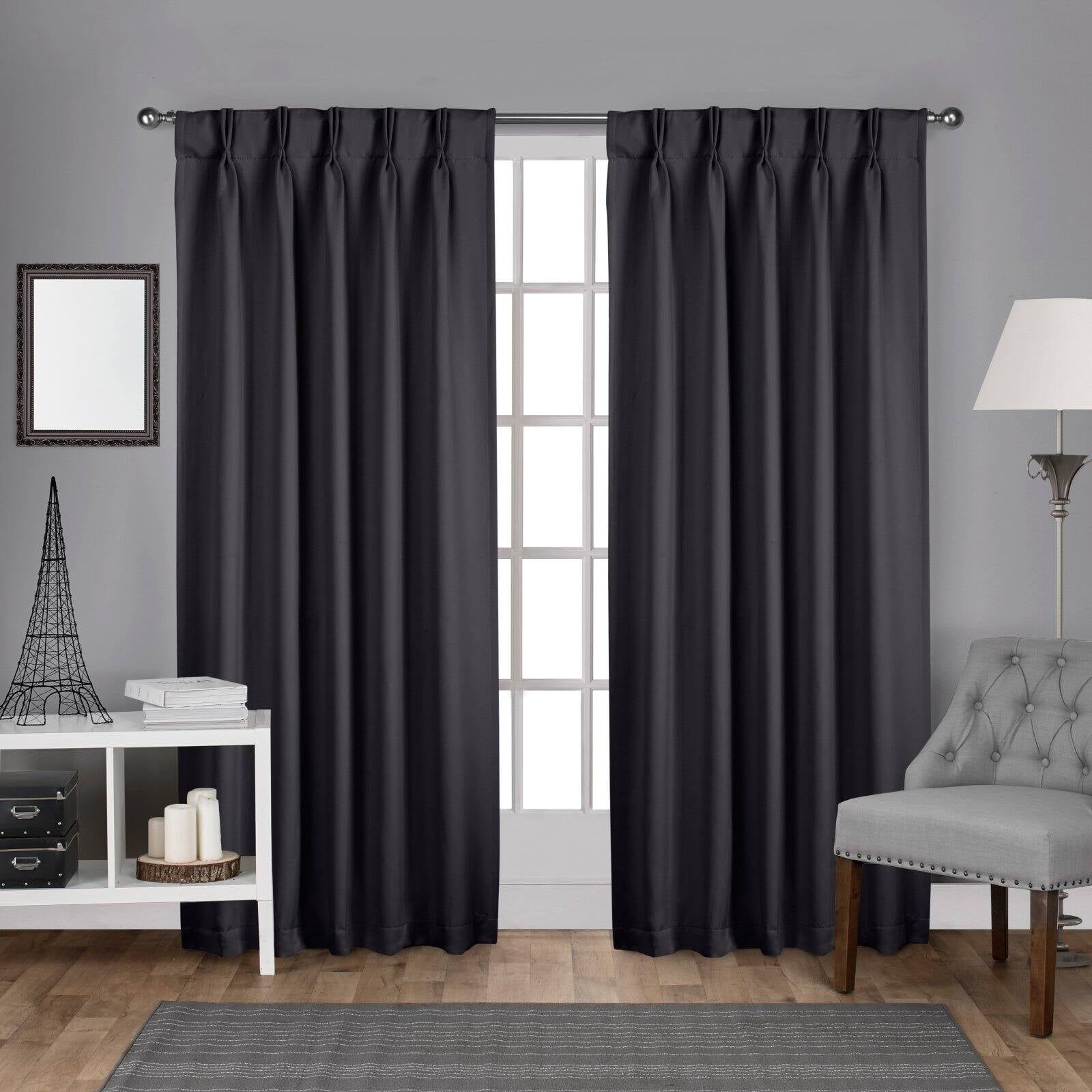 Charcoal Blackout Pleated Linen-Blend Curtain Panels, 84" Length