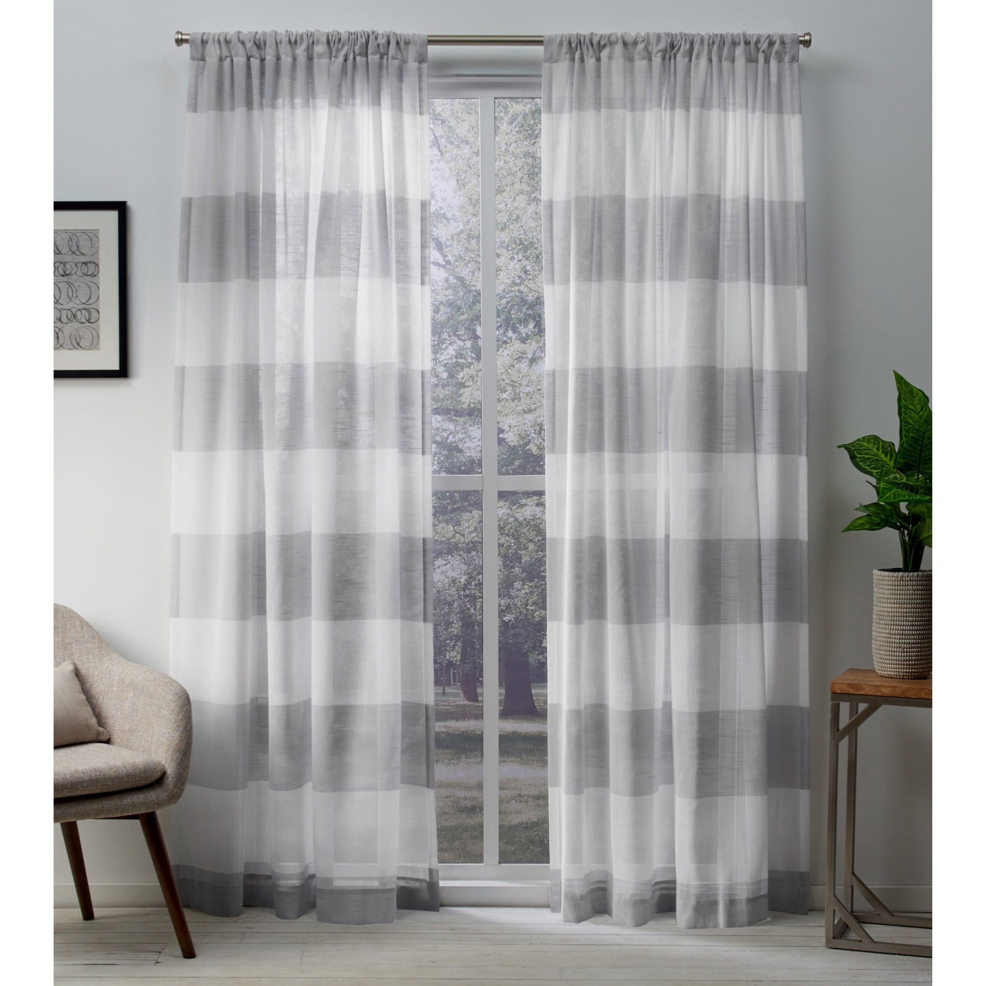 Dove Gray Sheer Linen Rod Pocket Window Curtain Panels