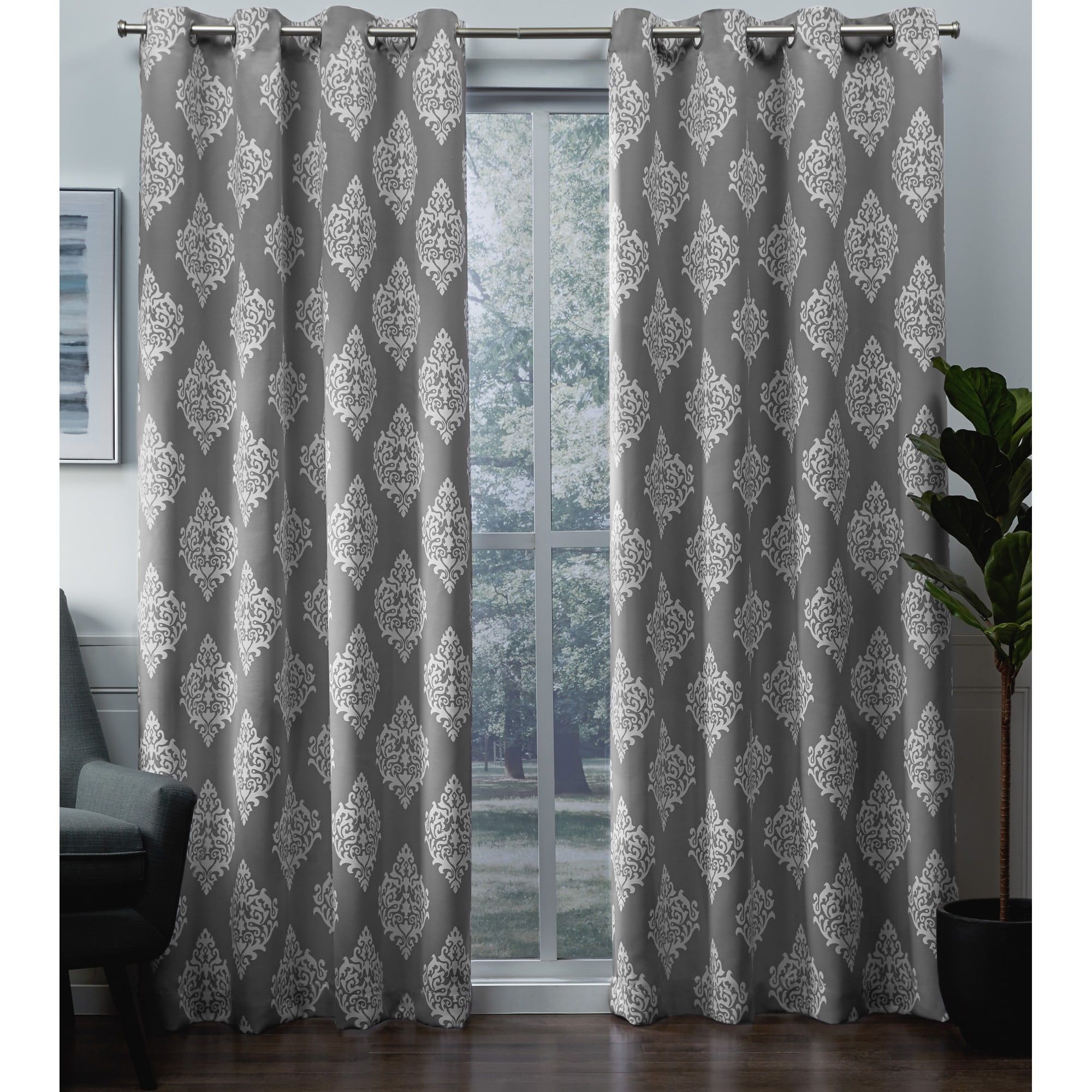 Silver Medallion Blackout Grommet Curtain Panels, 52 x 84