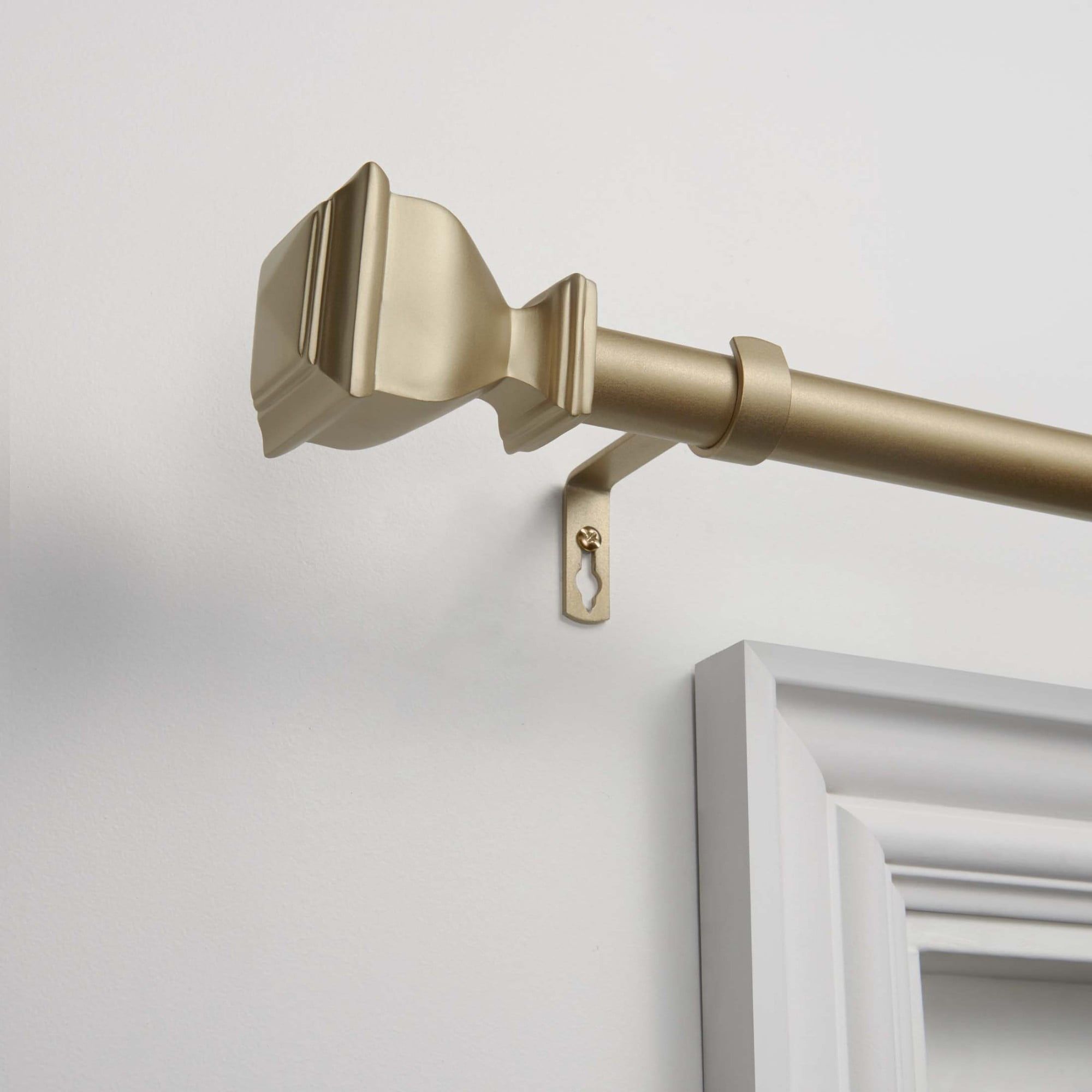 Gold Adjustable Curtain Rod with Square Finials, 66"-120"