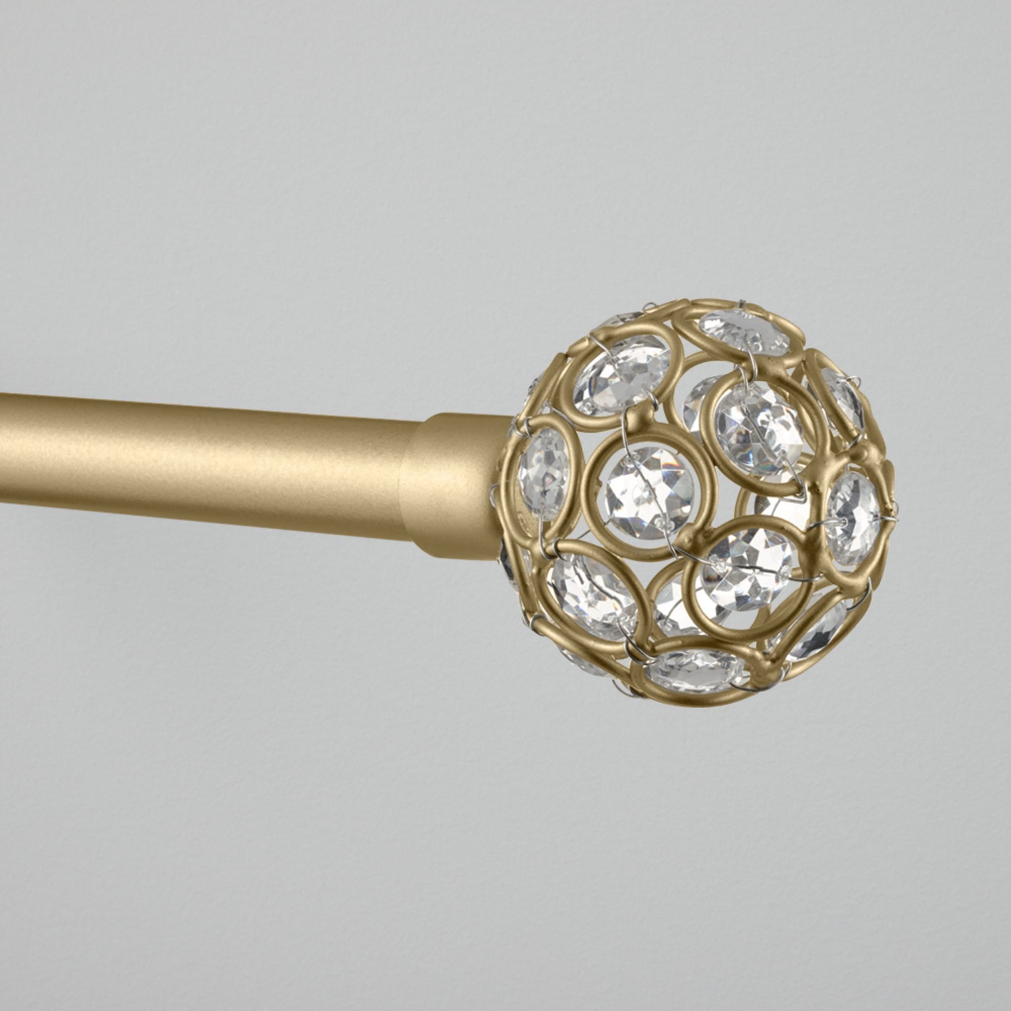 Gold Adjustable Curtain Rod with Crystal Sphere Finials 66"-120"