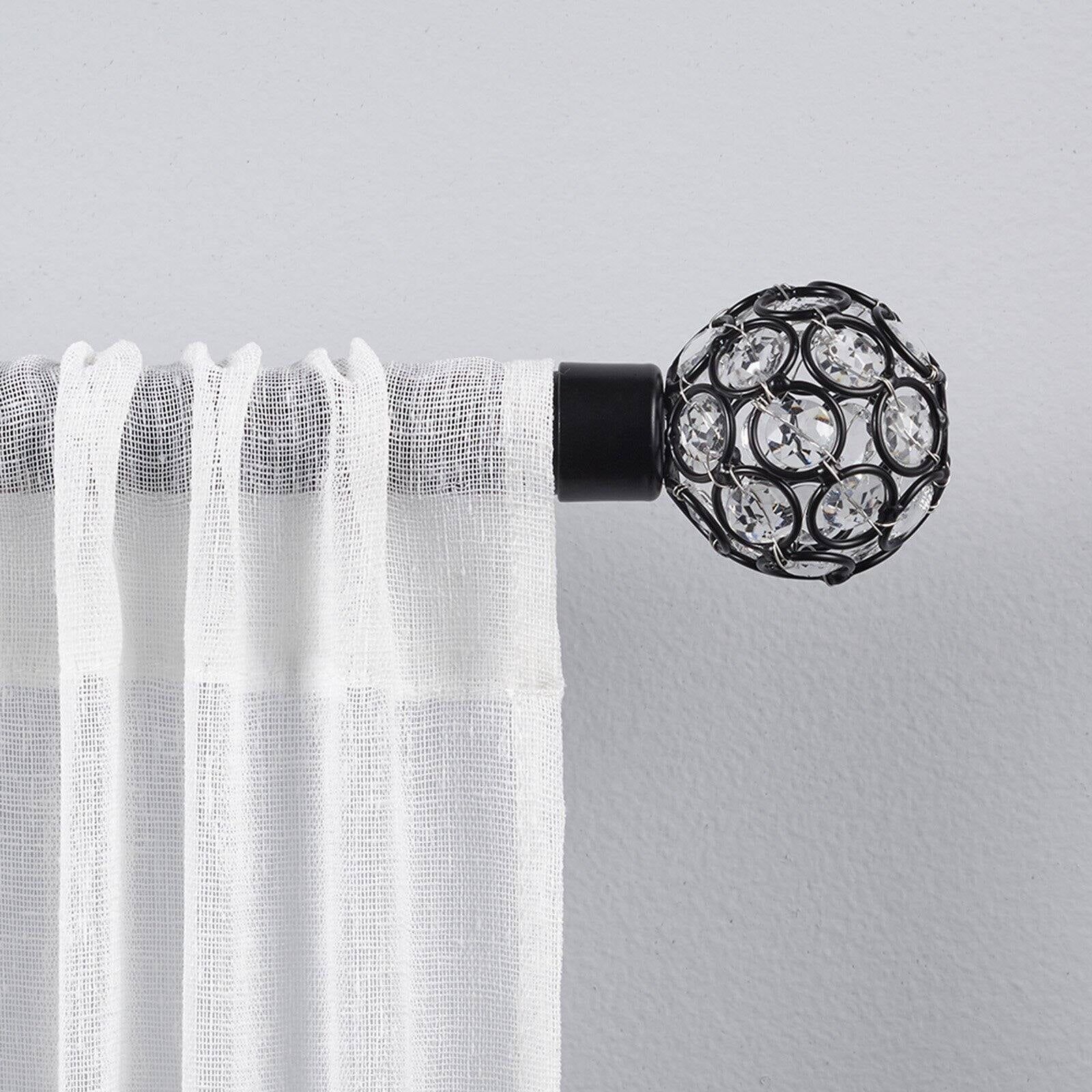 Matte Black Adjustable Curtain Rod with Crystal Finials