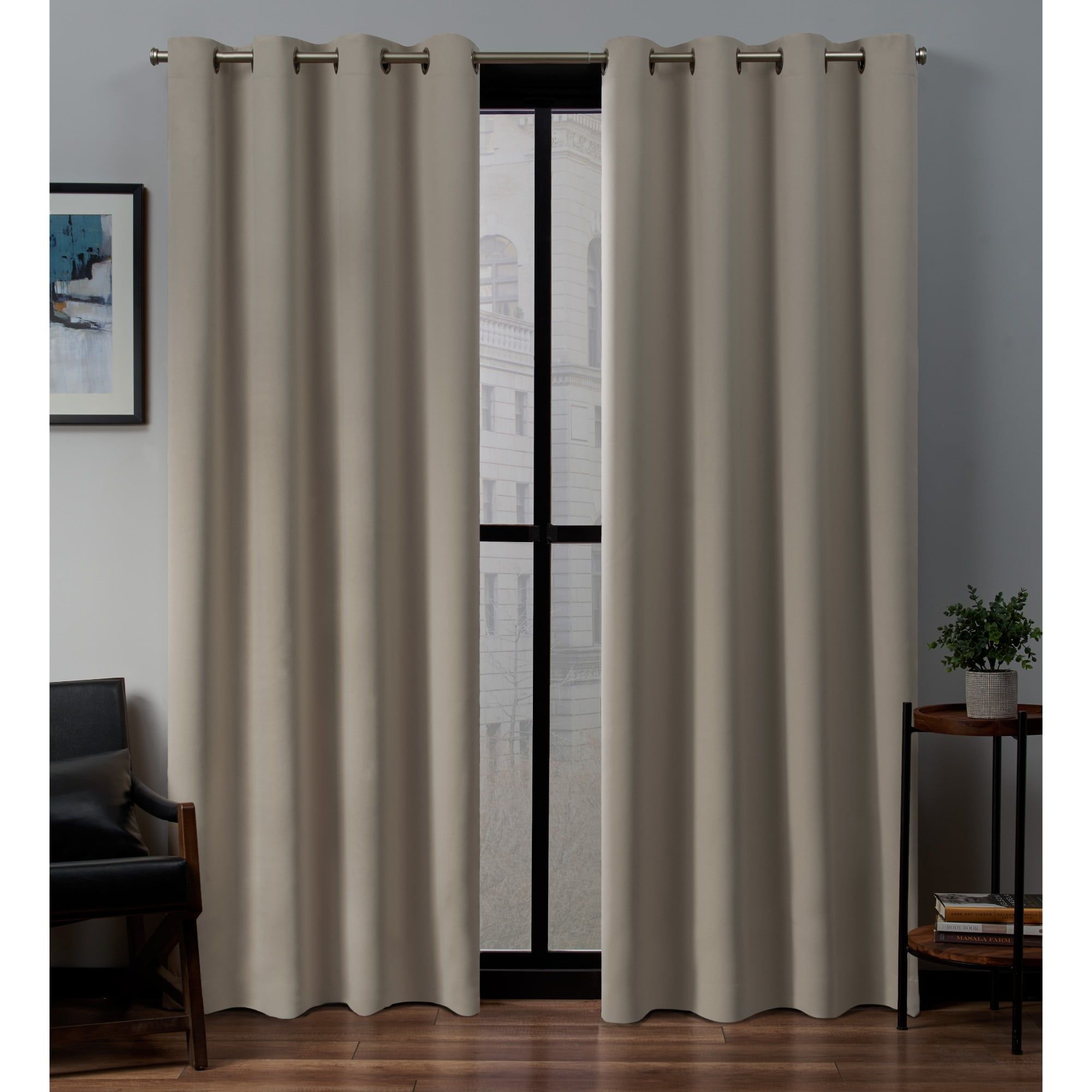 Stone Sateen Twill Blackout Grommet Curtain Panels, 52"x84"