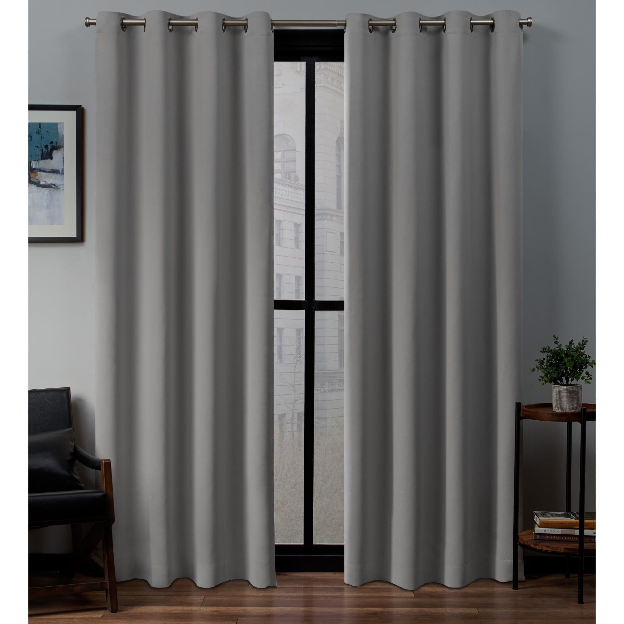 Veridian Grey Blackout Polyester Grommet Curtain Panels, 84" Length